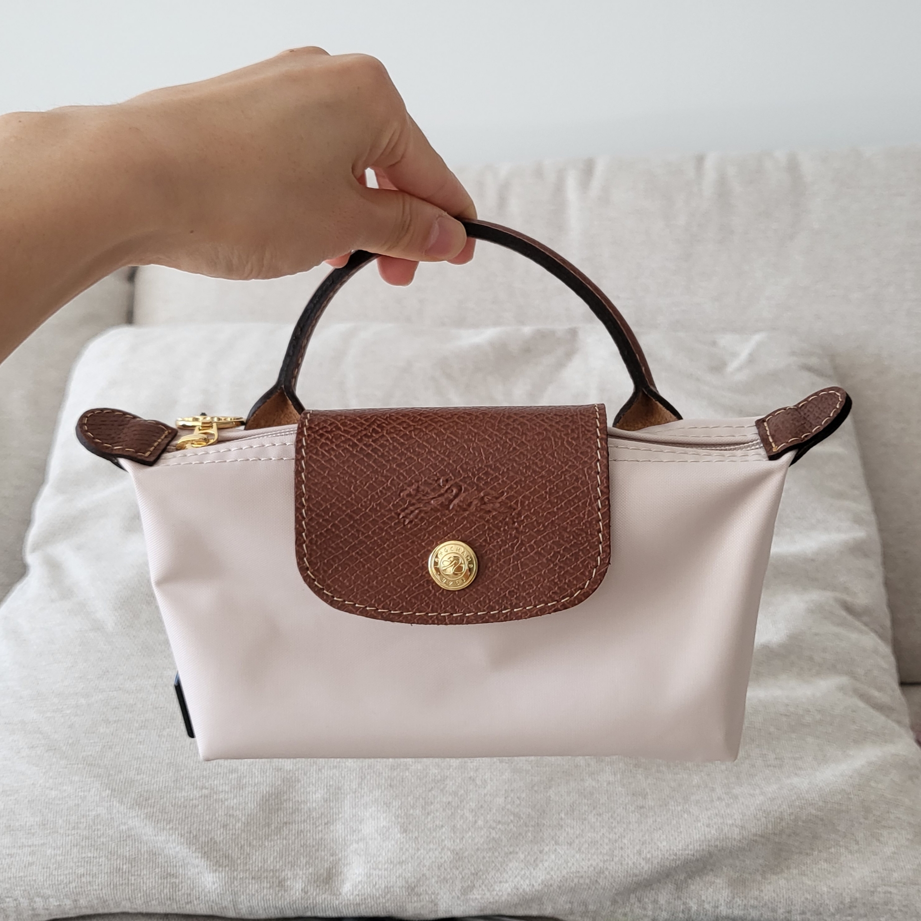 Longchamp Le Pliage Original Handle Pouch Paper 착용 스타일 - 1