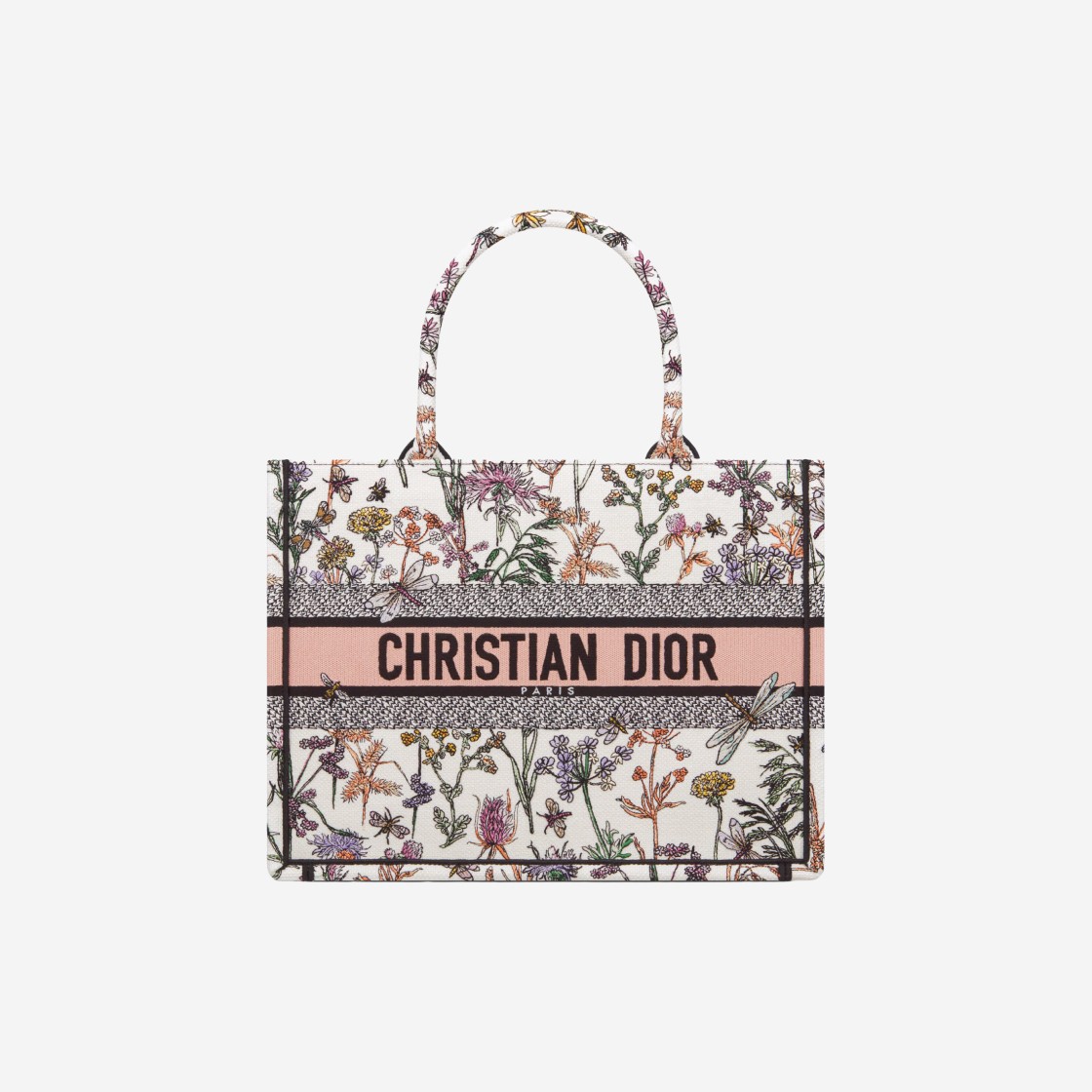 Dior Medium Book Tote Herbarium Embroidery White Multicolor 상세 이미지 1