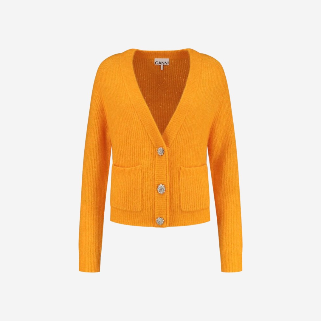 (W) Ganni Soft Wool Knit Cardigan Bright Marigold 상세 이미지 1