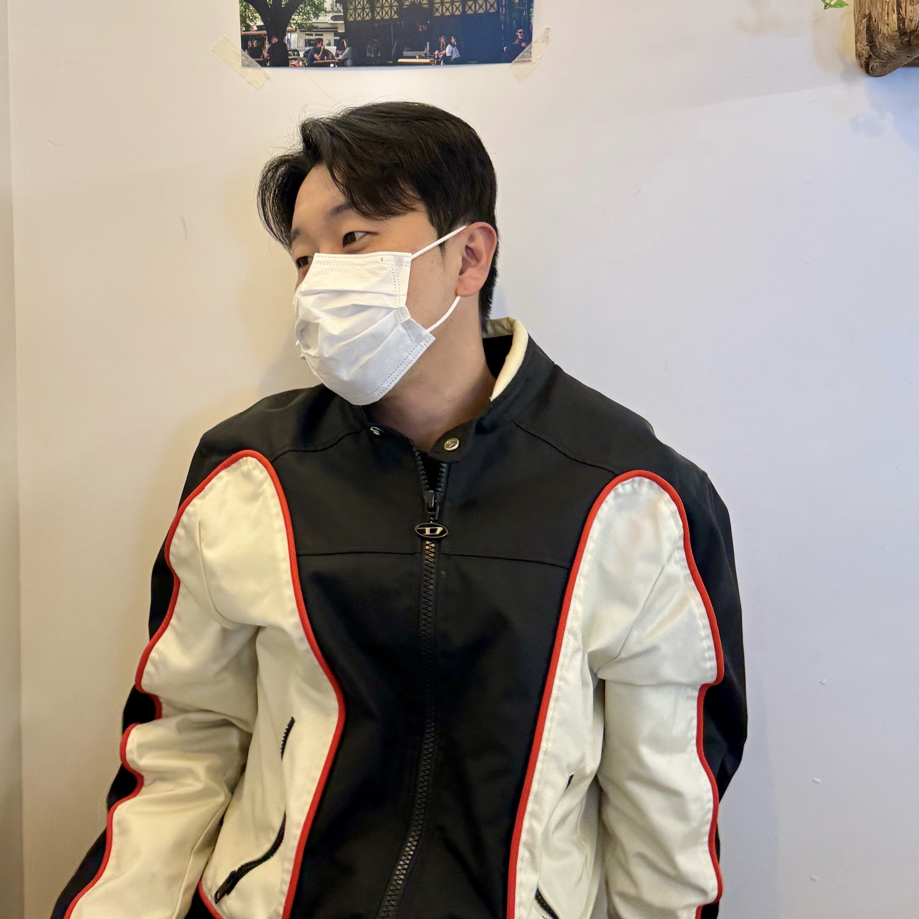 Diesel J-Blink Biker Jacket in Colour-Block Nylon Black White 착용 스타일 - 1