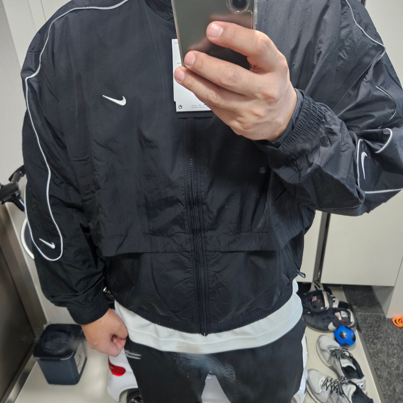 Nike NSW Solo Swoosh Woven Track Jacket Black - Asia 착용 스타일