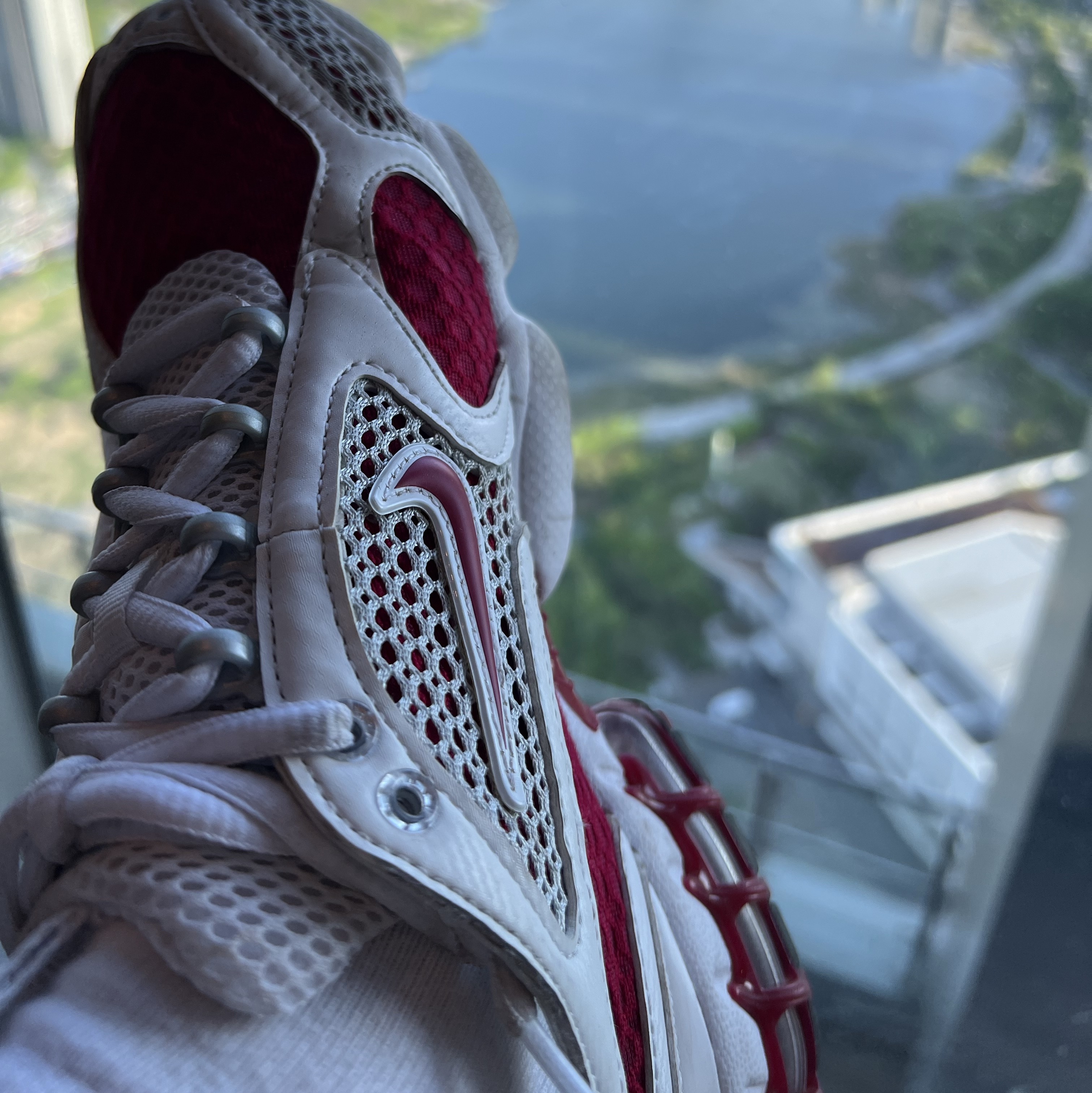 (W) Nike Air Zoom Spiridon Cage 2 Cardinal Red 착용 스타일 - 1