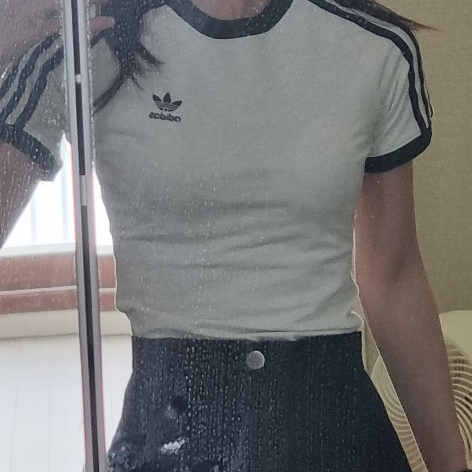 (W) Adidas 3-Stripes Slim Raglan T-Shirt White Melange - KR Sizing 착용 스타일 - 2