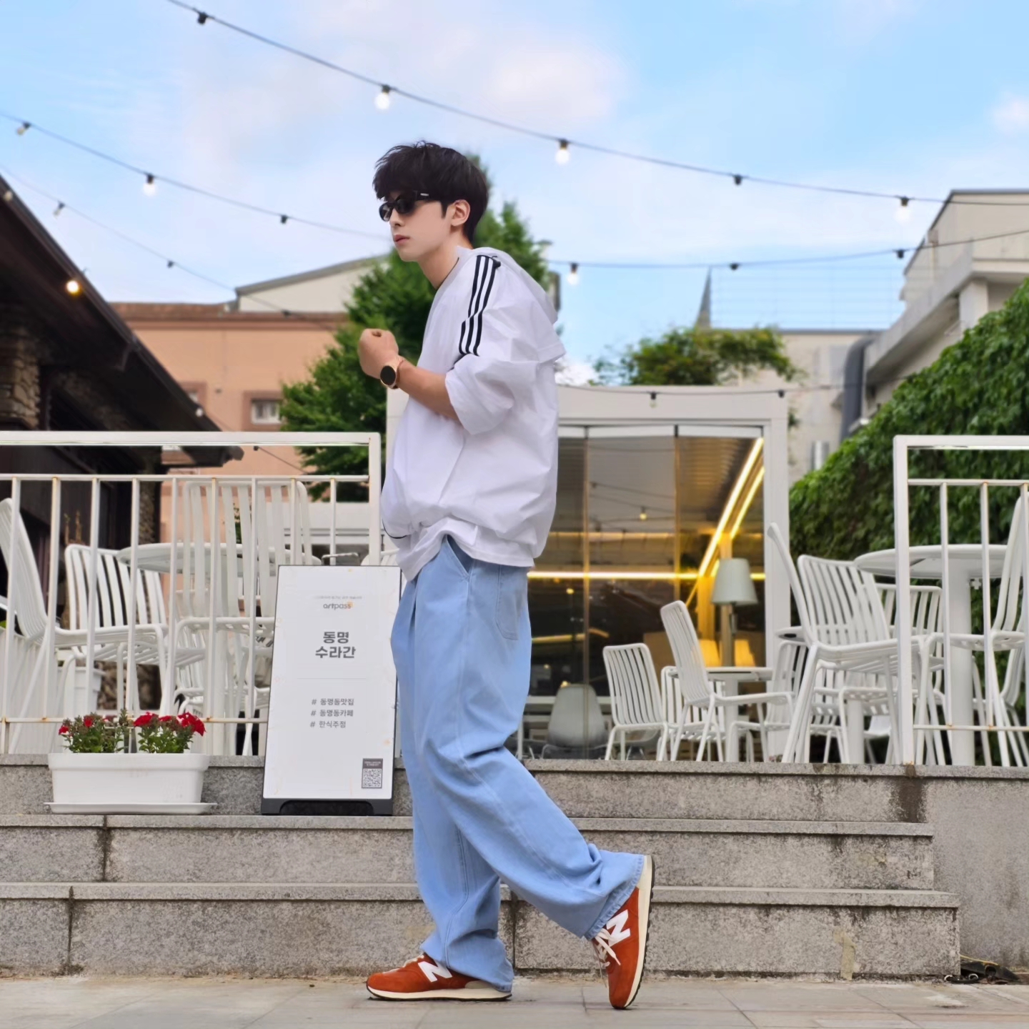 Adidas Essential 3S Woven Windbreaker Jacket White - KR Sizing, Stussy x Goldie Metalheadz 30 T-Shirt White 착용 스타일 - 8