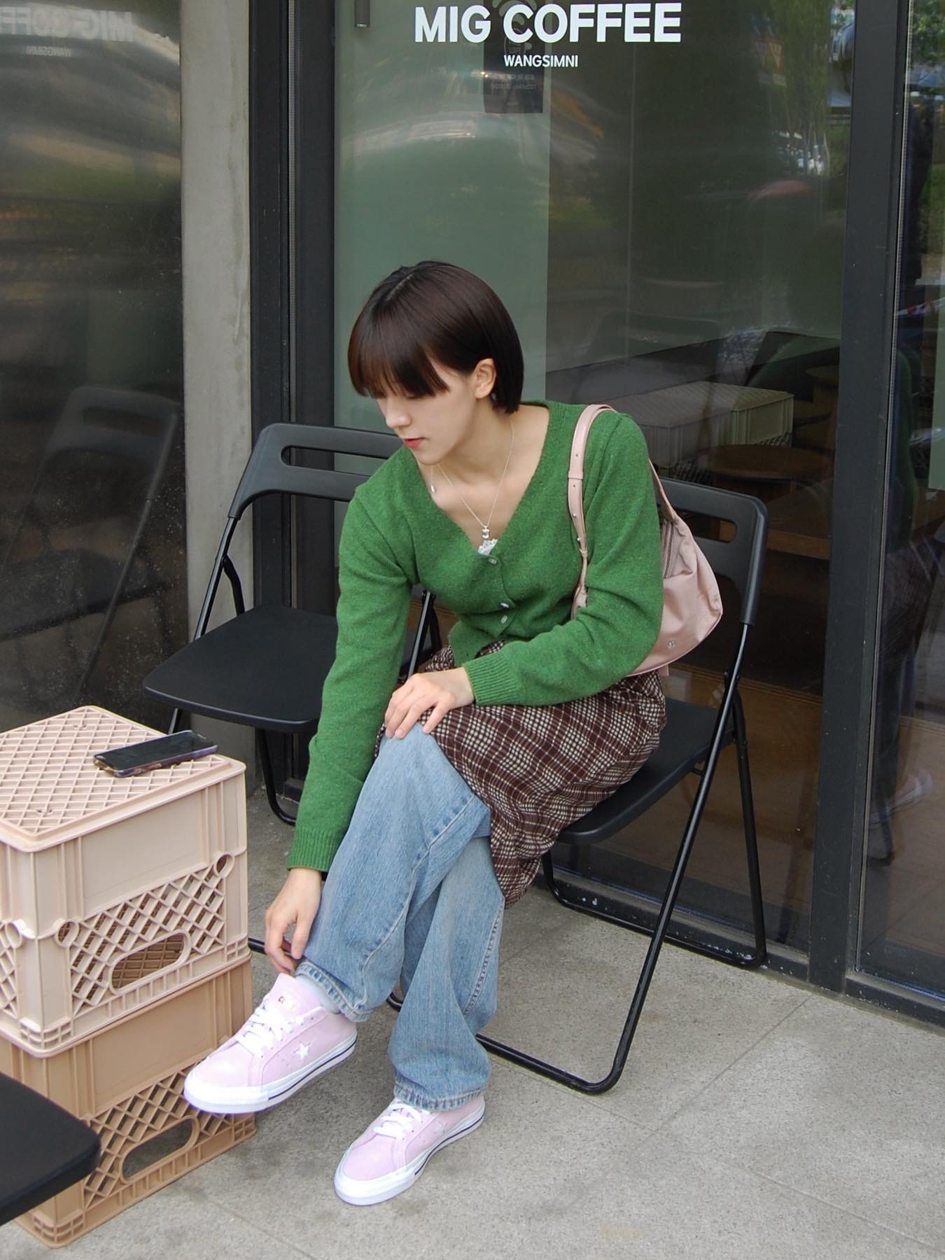 Stand Oil Kitten Bag Soft Pink, Converse Cons One Star Pro Stardust Lilac 착용 스타일 - 2