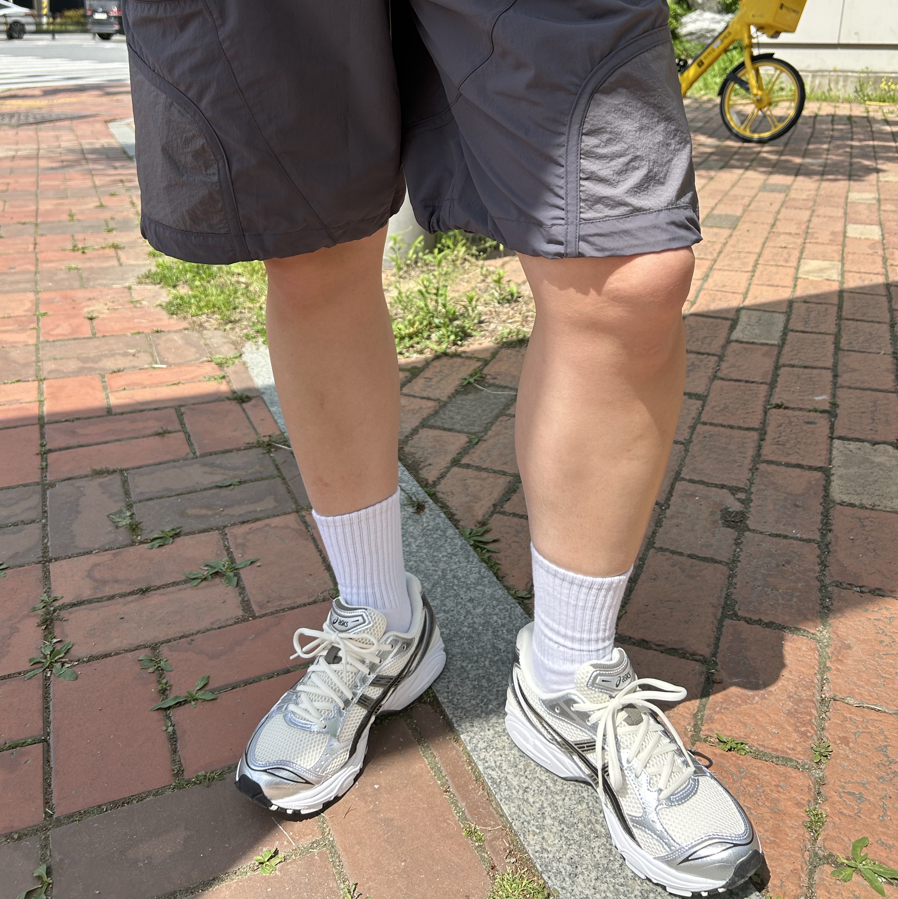 Asics Gel-Kayano 14 Cream Black, Sansan Gear Nylon Shorts Purple - 24SS 착용 스타일