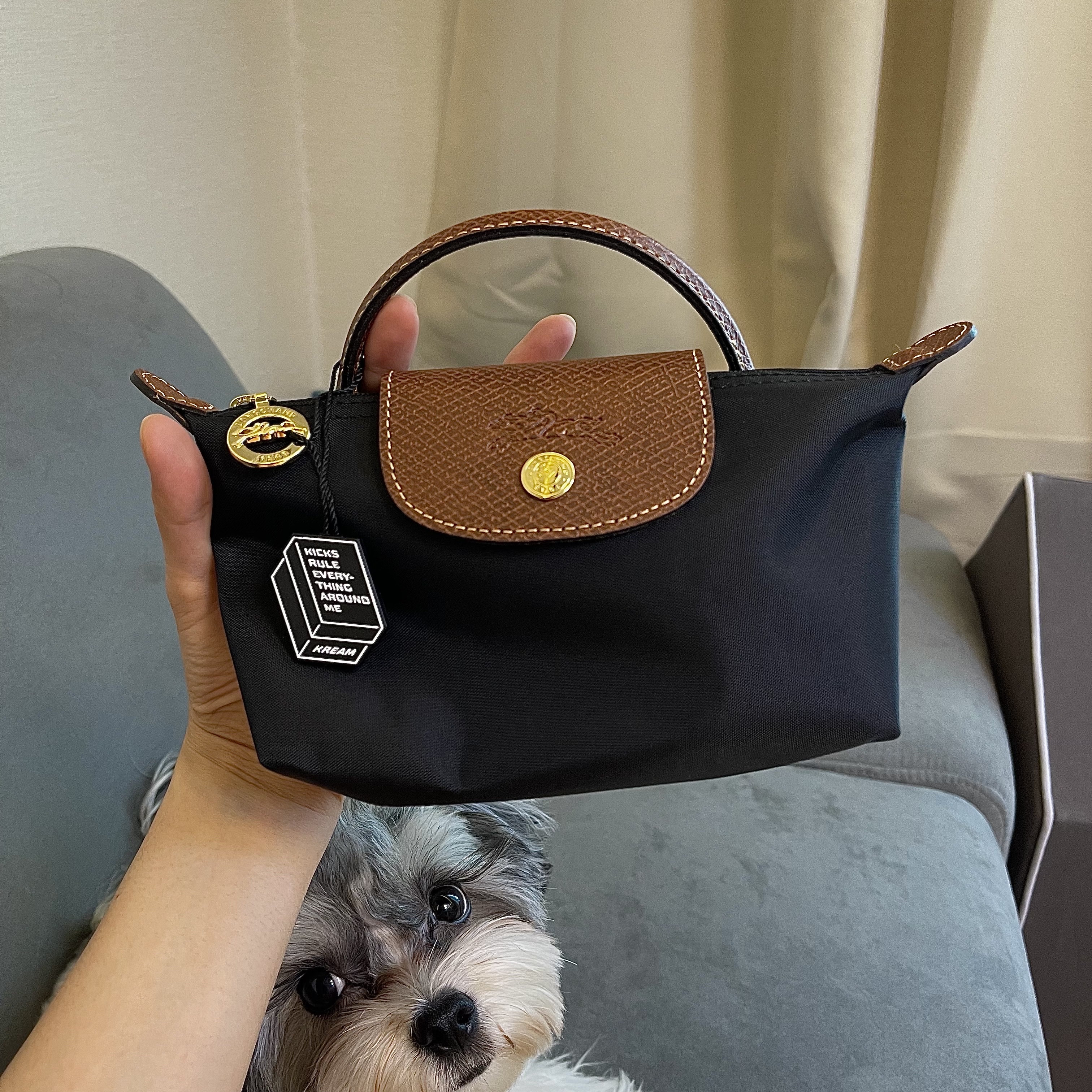 Longchamp Le Pliage Original Handle Pouch Black 착용 스타일