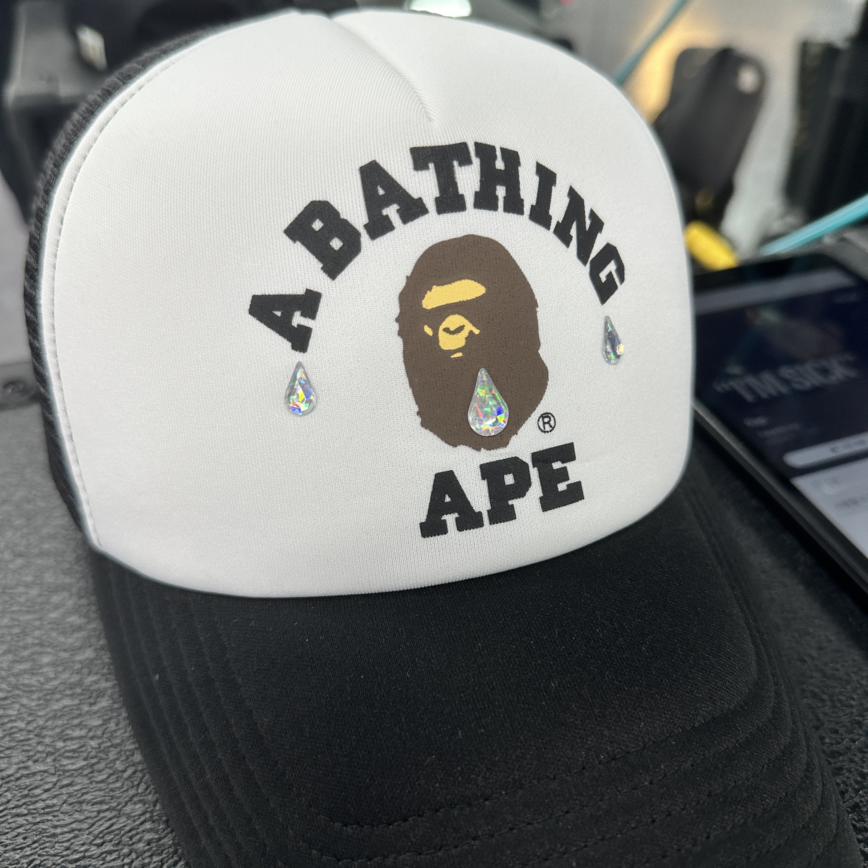 BAPE College Mesh Cap Black 착용 스타일 - 1