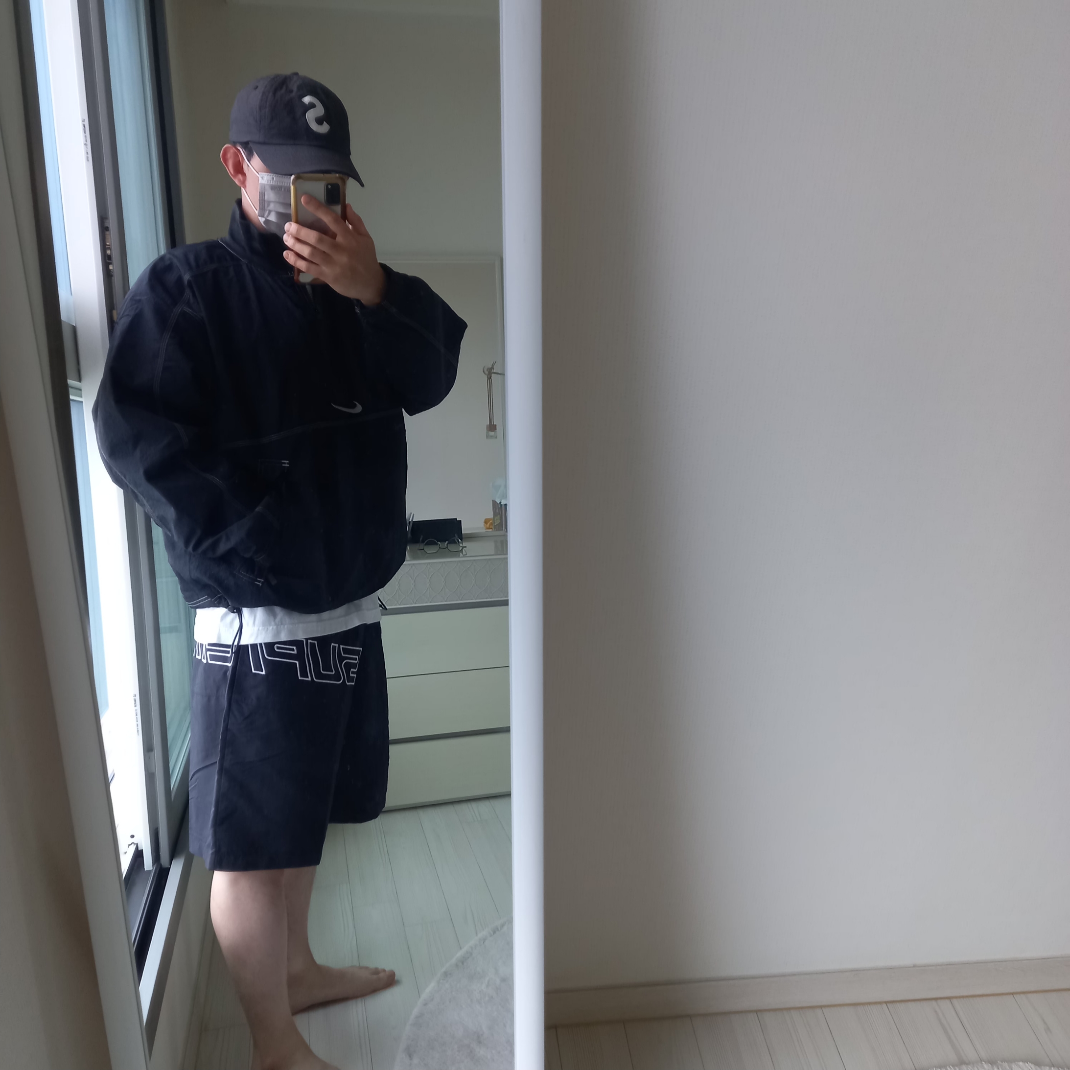 Supreme x Nike Ripstop Pullover Black - 24SS, Supreme Cordura Ripstop S Logo 6-Panel Black - 23SS 착용 스타일 - 2