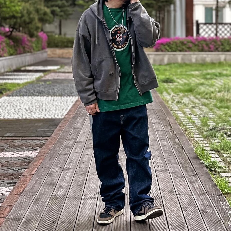 Kapital 12.5 oz. Denim Mexican Tuxedo 5P Okagilly Pants Indigo, Saint Mxxxxxx Zip Parka Damage Black 착용 스타일 - 2
