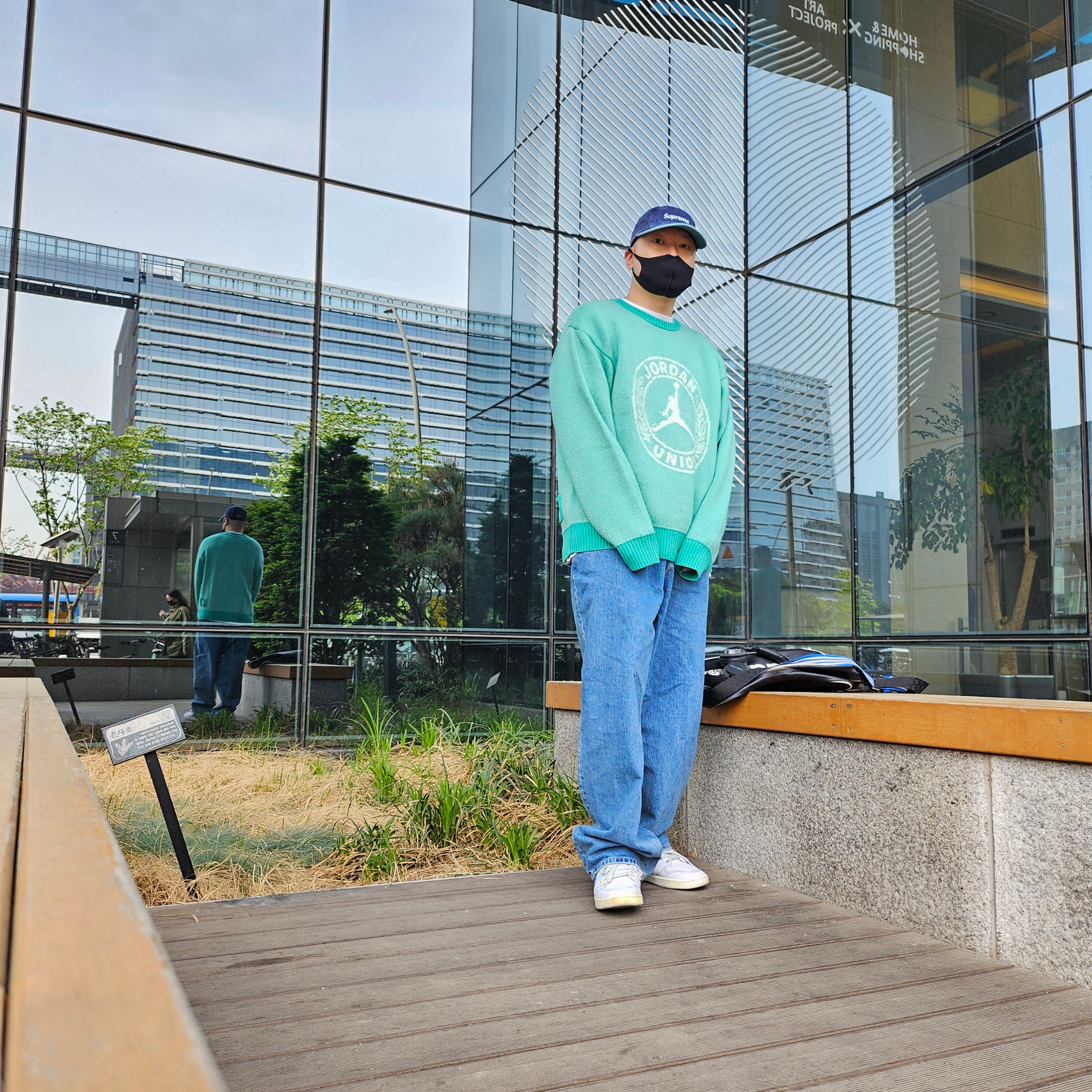 Supreme Pigment 2-Tone Camp Cap Navy - 24SS, Jordan x Union Sweater Kinetic Green - Asia 착용 스타일 - 4