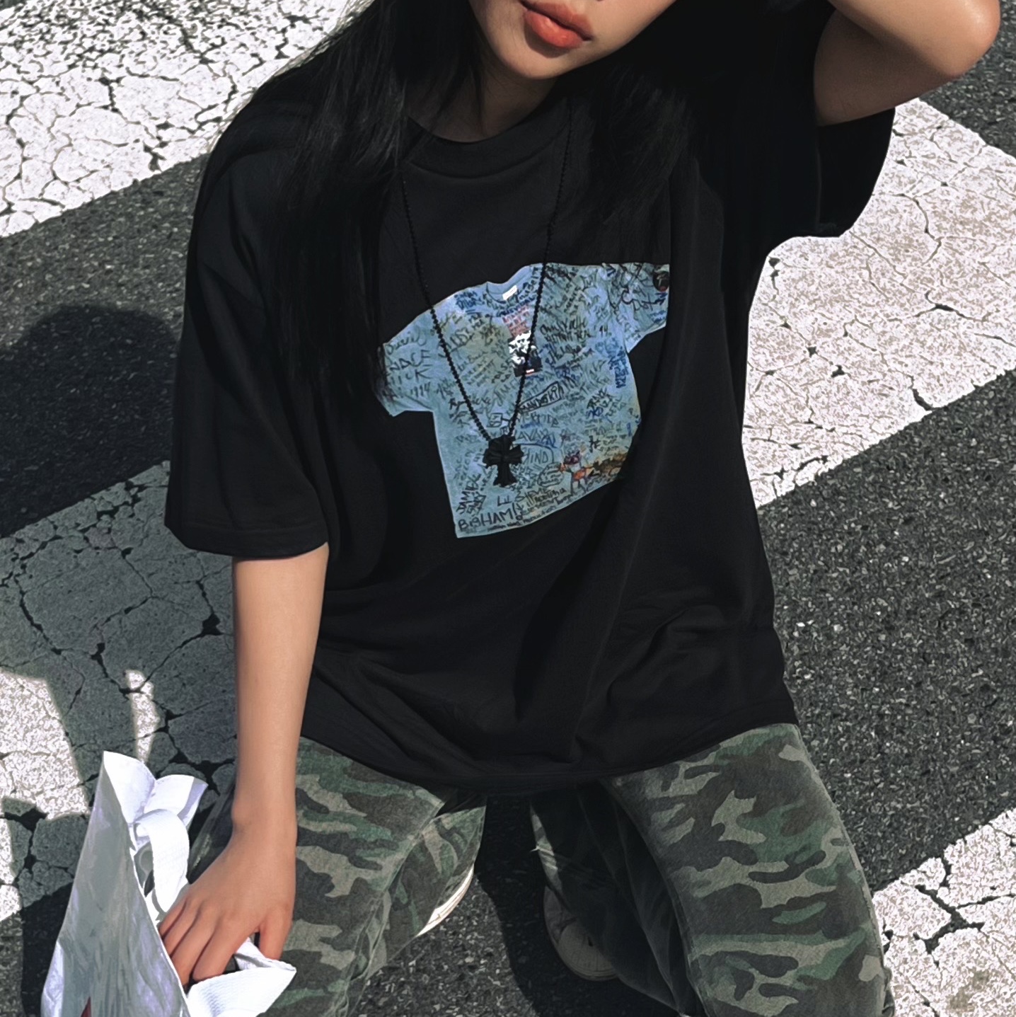 Supreme First T-Shirt Black - 24SS 착용 스타일 - 3