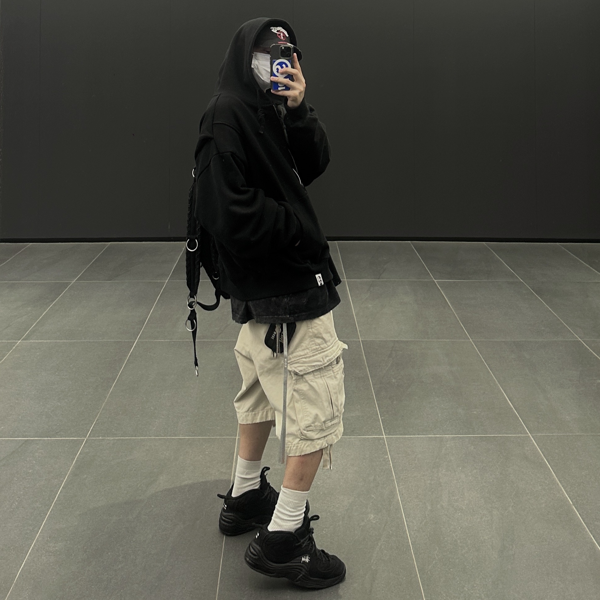Nike x Stussy Air Penny II Black, Human Made Military Card Case Black 착용 스타일 - 1