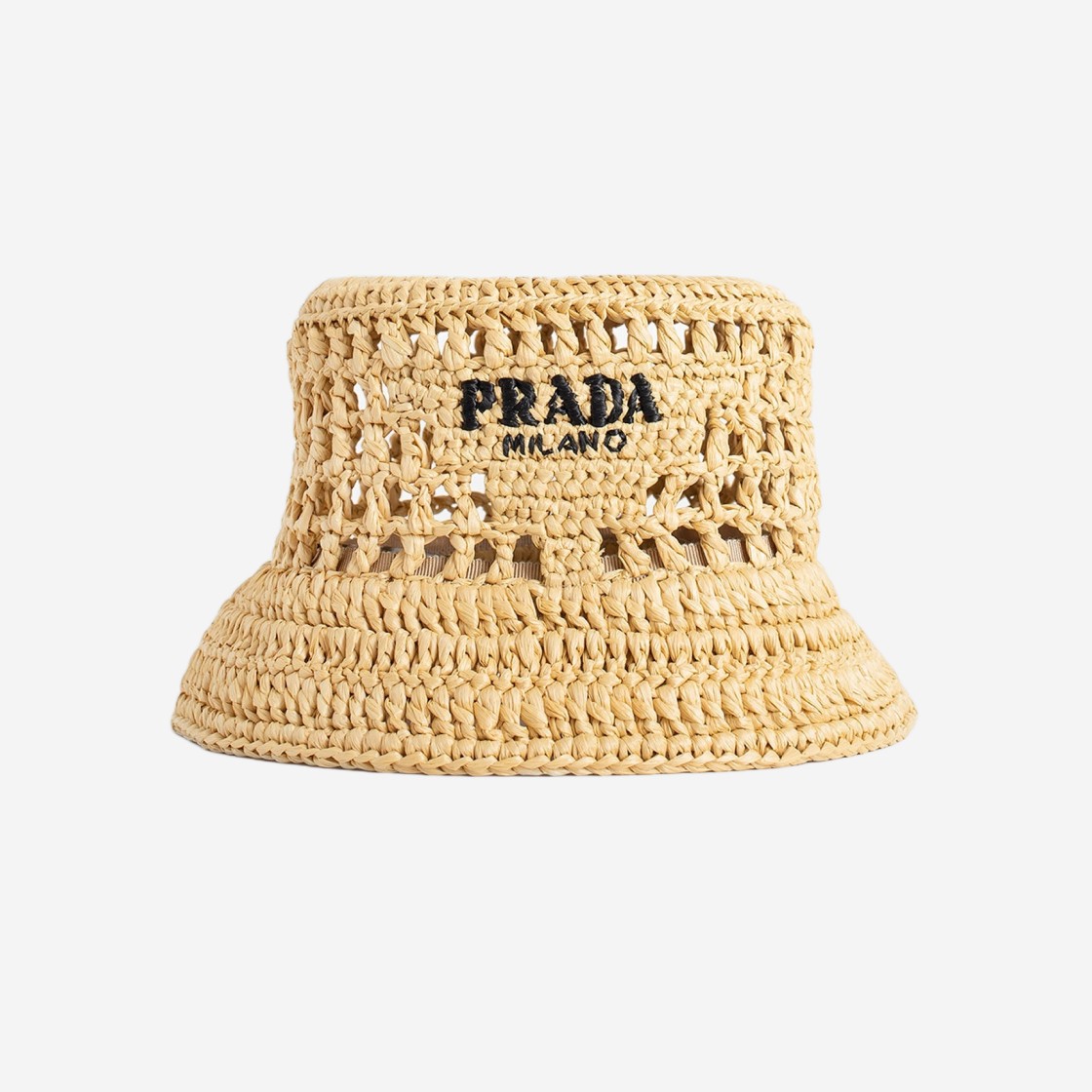 (W) Prada Crochet Raffia Bucket Hat Natural 상세 이미지 1