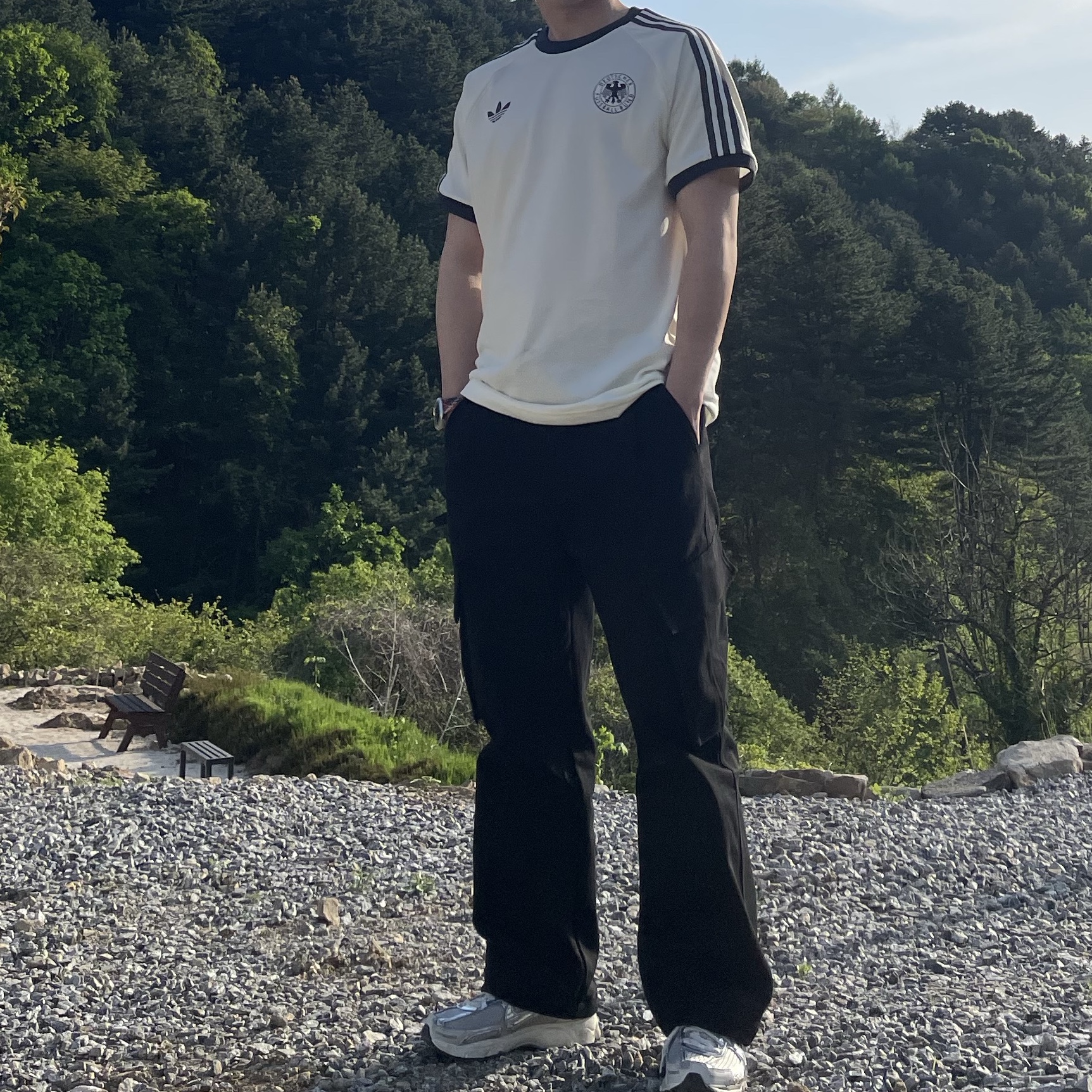 Adidas German Adicolor Classic 3-Stripes T-Shirt Off White - KR Sizing 착용 스타일