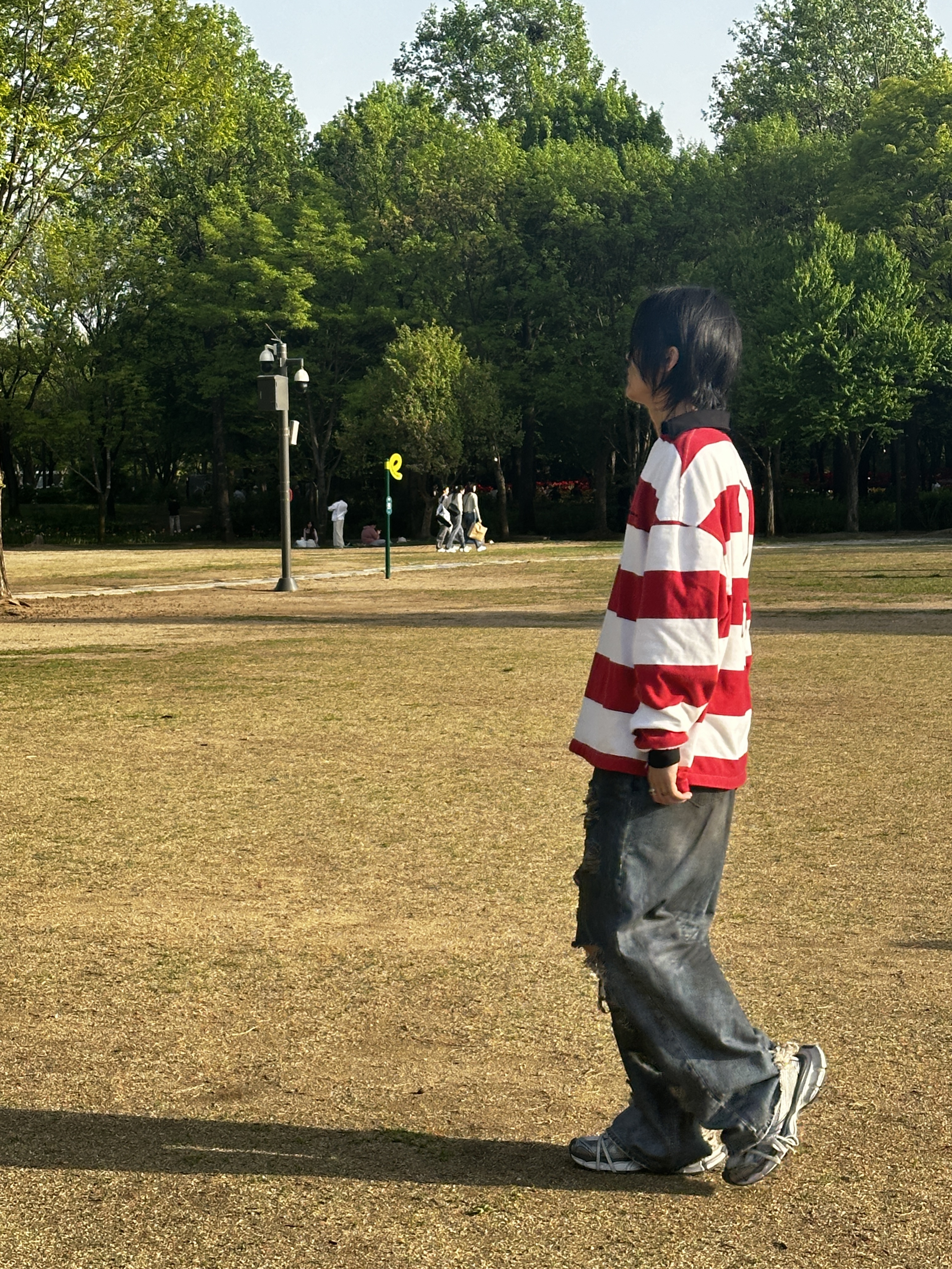 Project G/R Drawn Back V-Neck Polo Shirts Red 착용 스타일 - 1