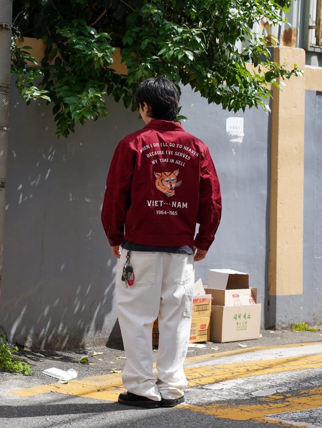 Houston Japan Ladies Vietnam Jacket Tiger Maroon 23HL074MR, Houston Japan Ladies Vietnam Jacket Tiger Natural 23HL074NT 착용 스타일 - 2