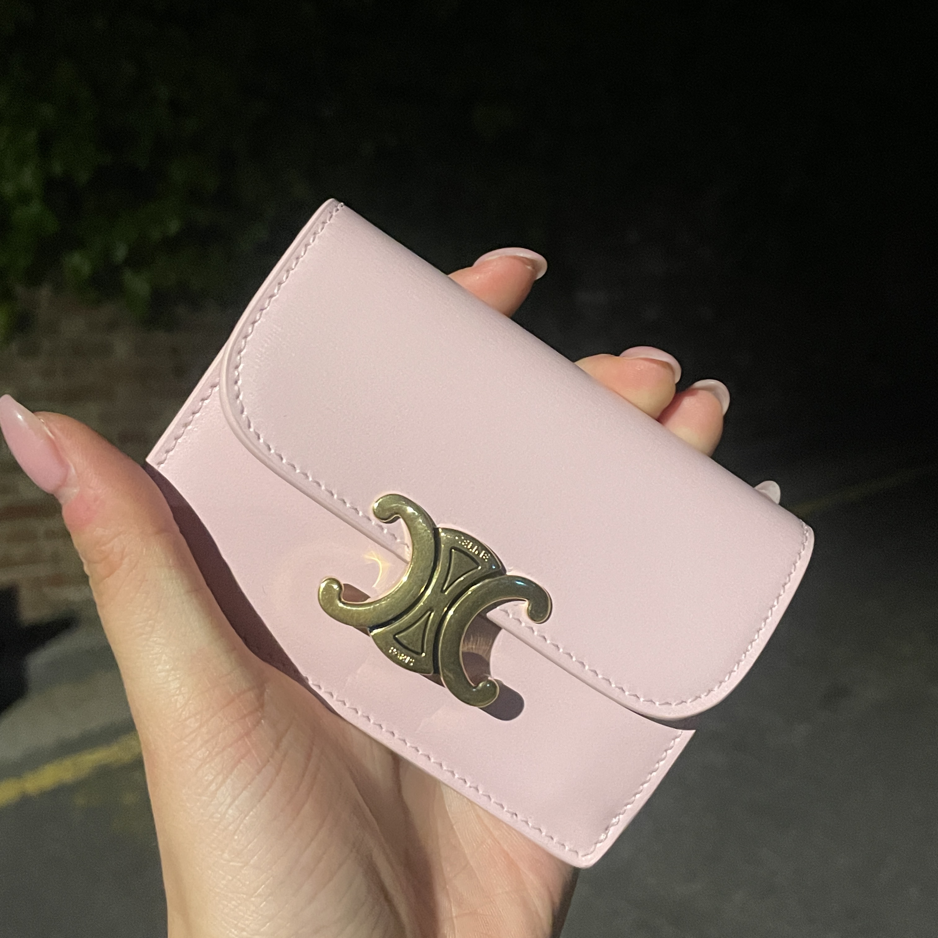 Celine Card Holder with Flap in Shiny Calfskin Light Pink 착용 스타일 - 1