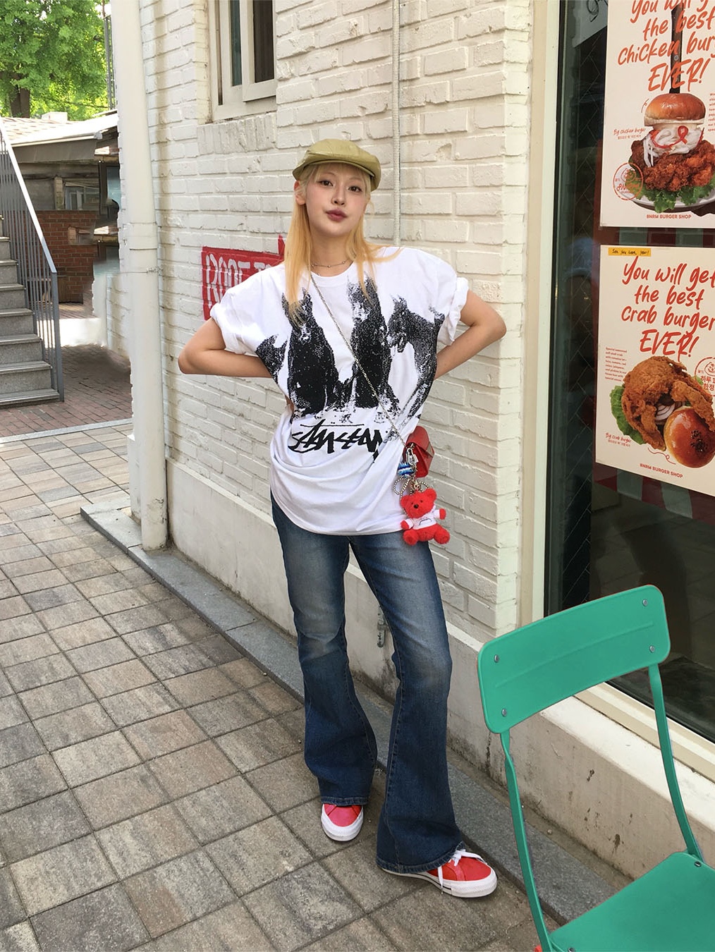 Stussy Doberman T-Shirt White 착용 스타일 - 1