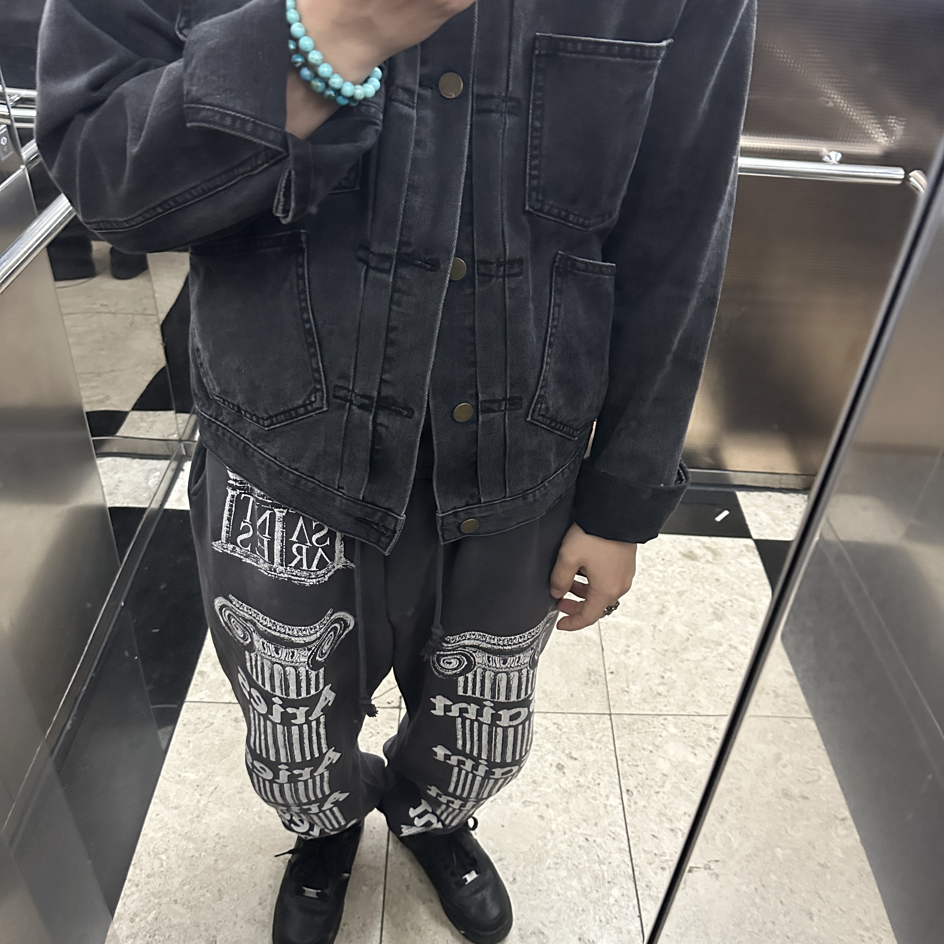 Peaceminusone Denim Jacket #2 Black, Nike ACG Trail Cap Black 착용 스타일 - 2
