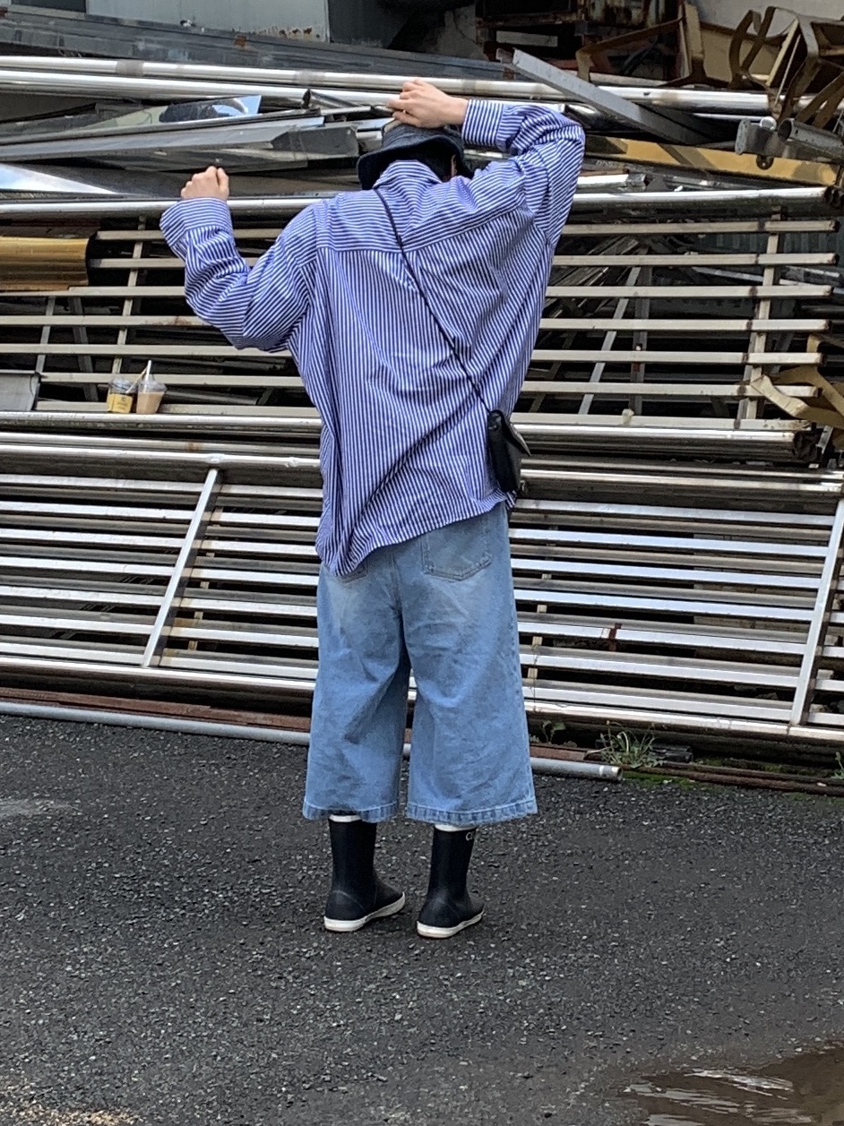 Kapital Chino The Old Man And The Sea Hat Navy, Stussy x Our Legacy Borrowed BD Shirt Wine Multi Stripe 착용 스타일 - 4