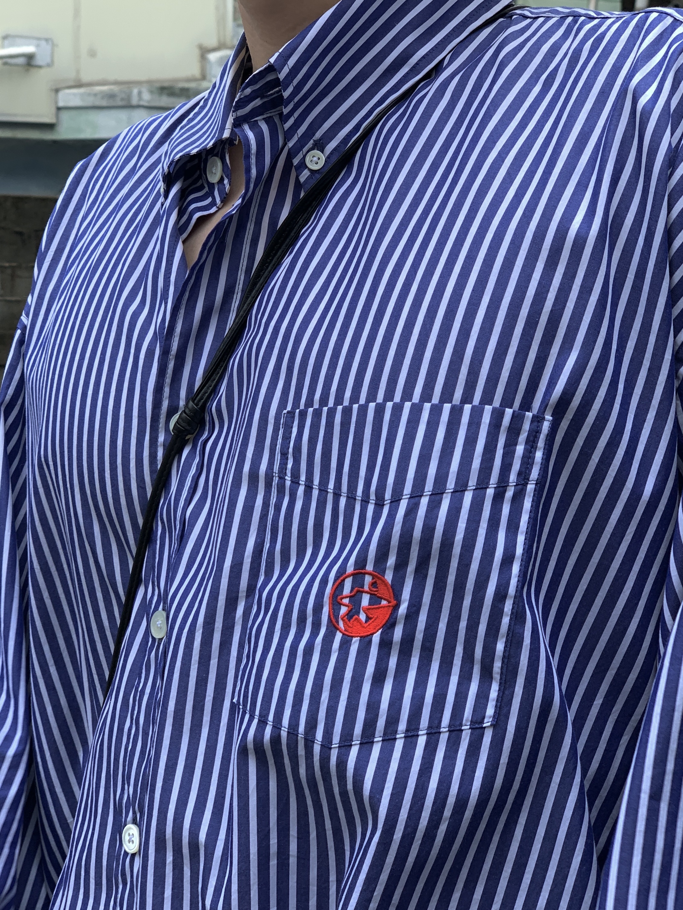 Kapital Chino The Old Man And The Sea Hat Navy, Stussy x Our Legacy Borrowed BD Shirt Wine Multi Stripe 착용 스타일 - 5