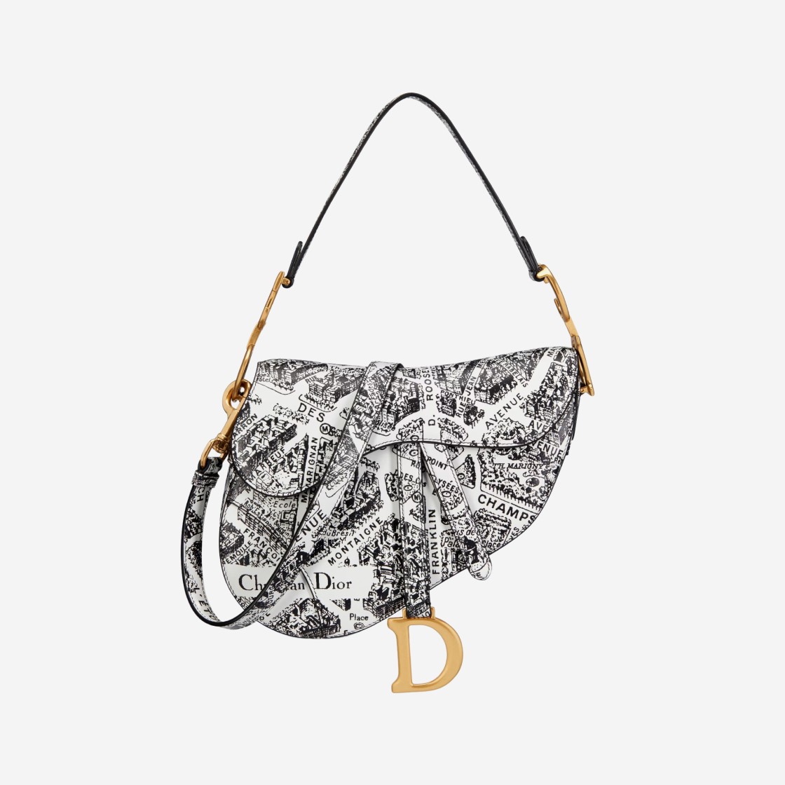 Dior Saddle Bag with Strap White and Black Plan de Paris Printed Calfskin 상세 이미지 1