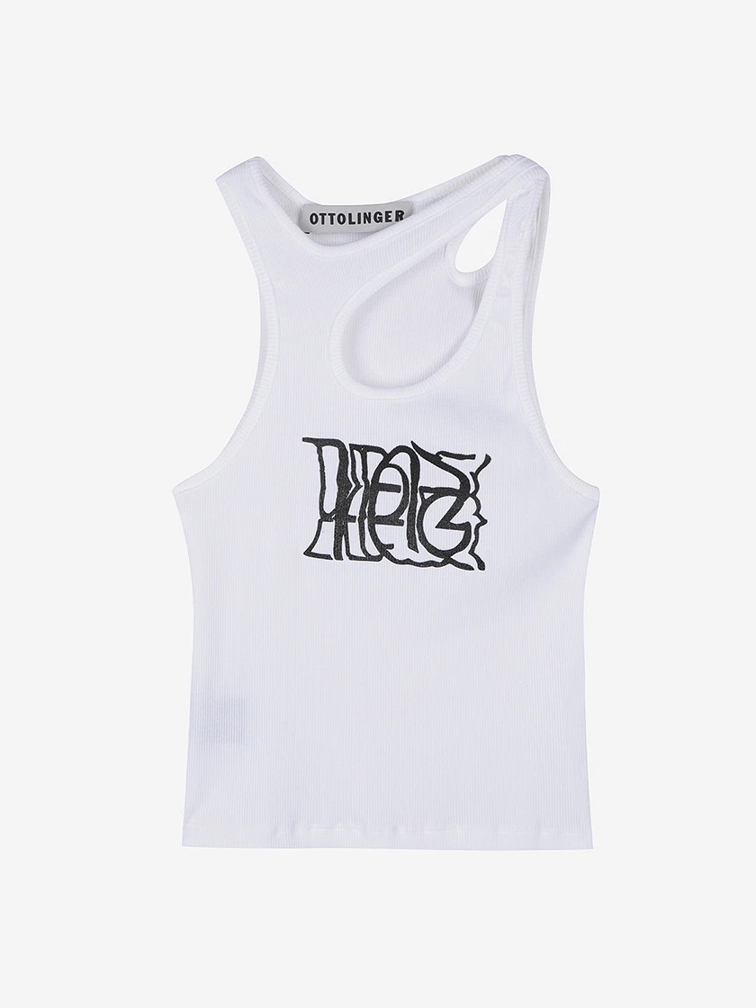 Ottolinger Women Rib Tank Top White, Ottolinger Women Double Fold Pants Black White Paint 착용 스타일 - 5