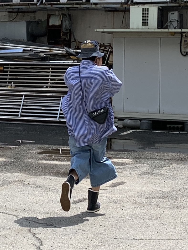 Kapital Chino The Old Man And The Sea Hat Navy, Stussy x Our Legacy Borrowed BD Shirt Wine Multi Stripe 착용 스타일 - 2