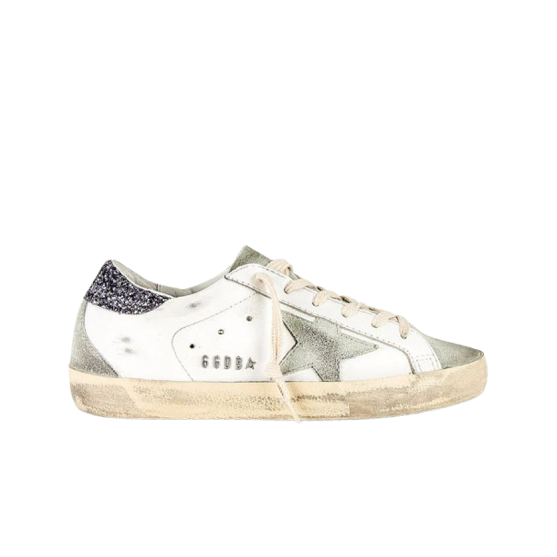 GWF00102-F004108-11166 (W) Golden Goose Superstar White Grey Suede Star Glitter Heel Tab Sneakers