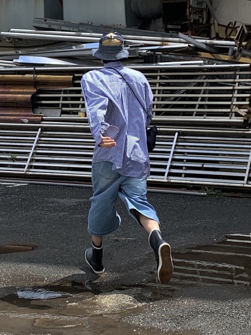 Kapital Chino The Old Man And The Sea Hat Navy, Stussy x Our Legacy Borrowed BD Shirt Wine Multi Stripe 착용 스타일 - 3