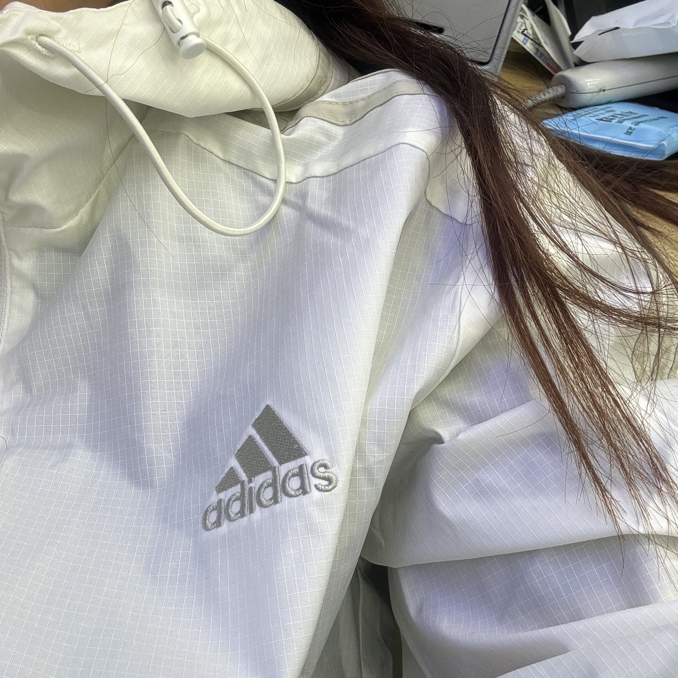 Adidas Essential 3S Woven Windbreaker Jacket Off White - KR Sizing 착용 스타일 - 1