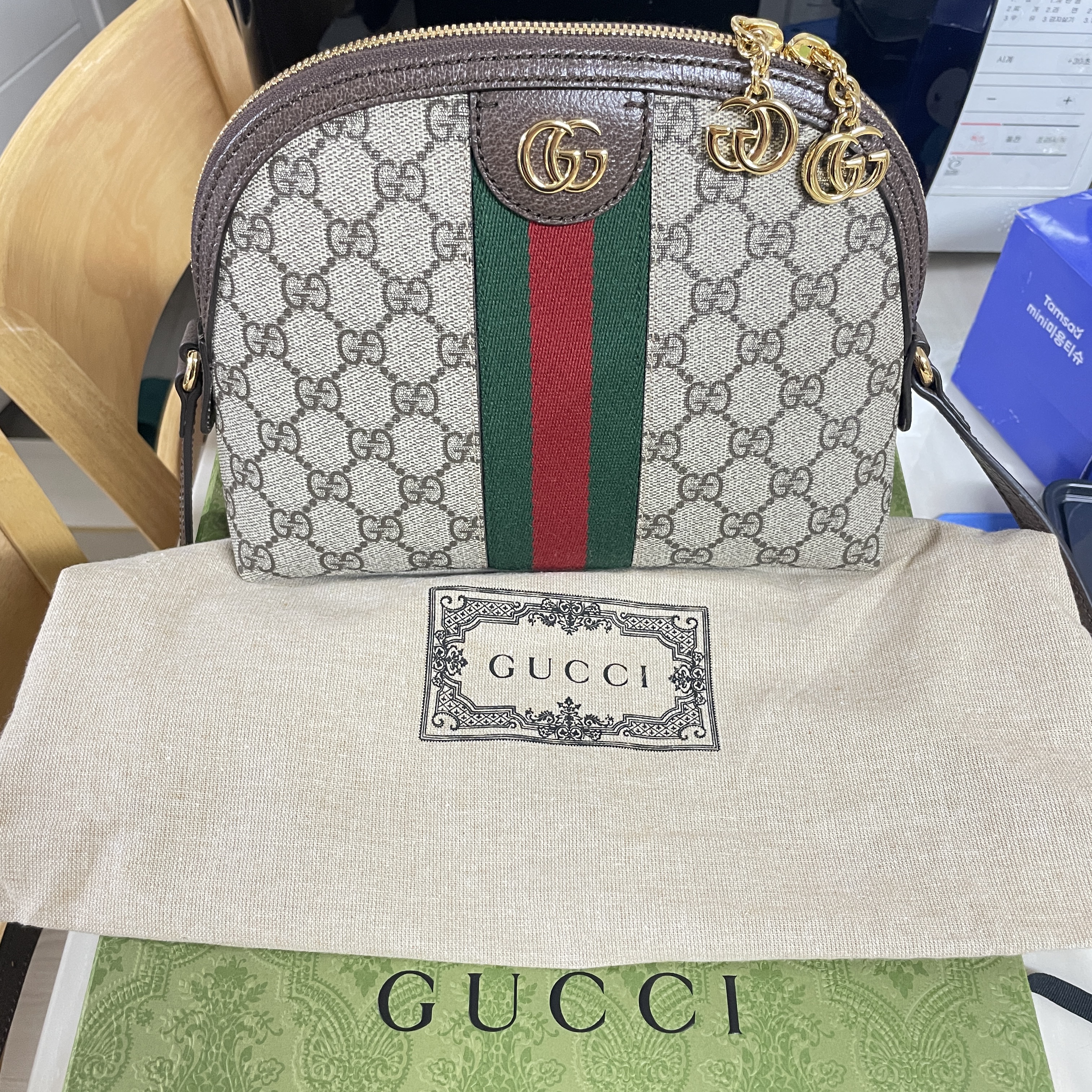 Gucci Ophidia GG Shoulder Bag Beige Ebony 착용 스타일
