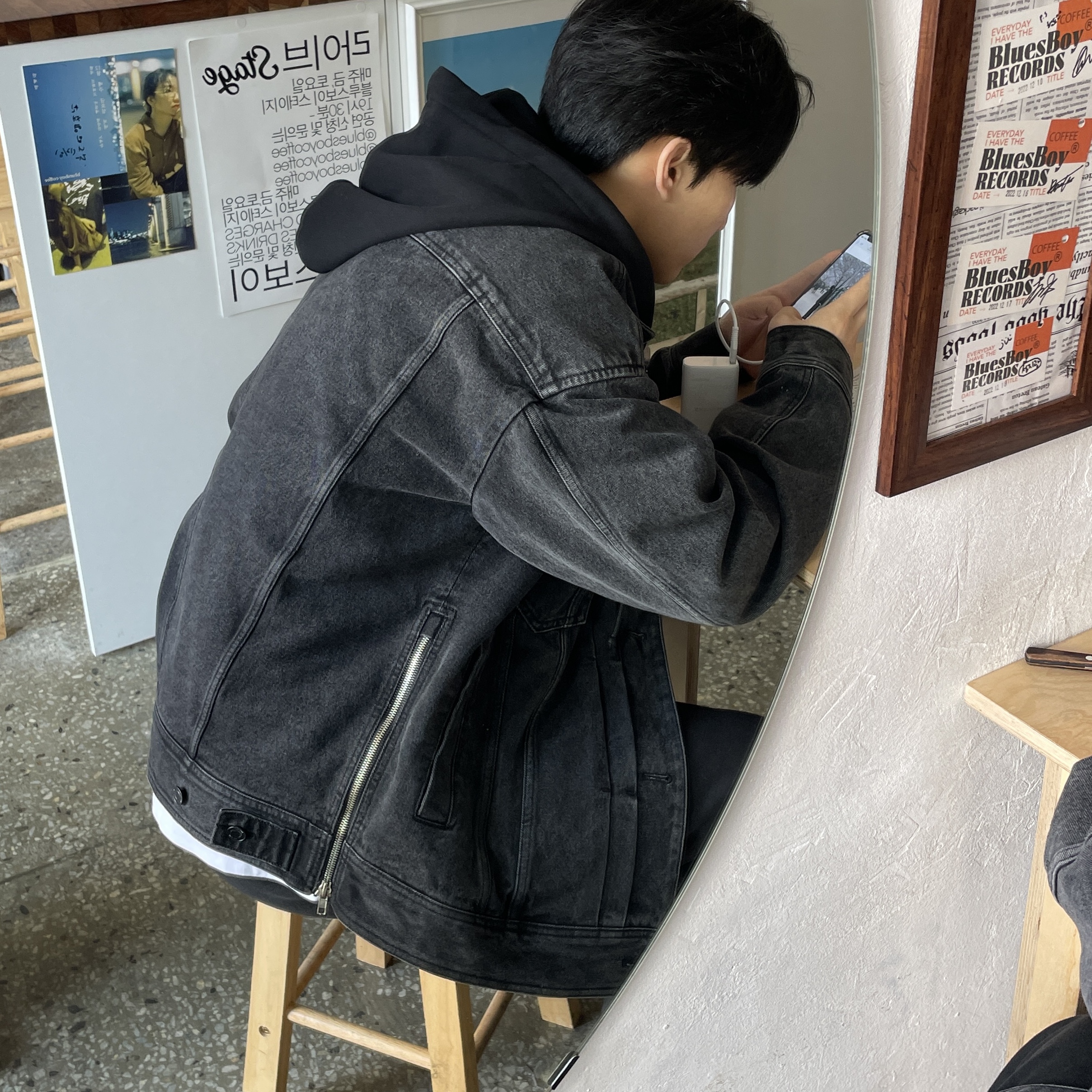 Juun.J Jersey Hooded Detachable Denim Long Trucker Grey - 23FW, Entire Studios Heavy Sweatpant Soot 착용 스타일 - 2