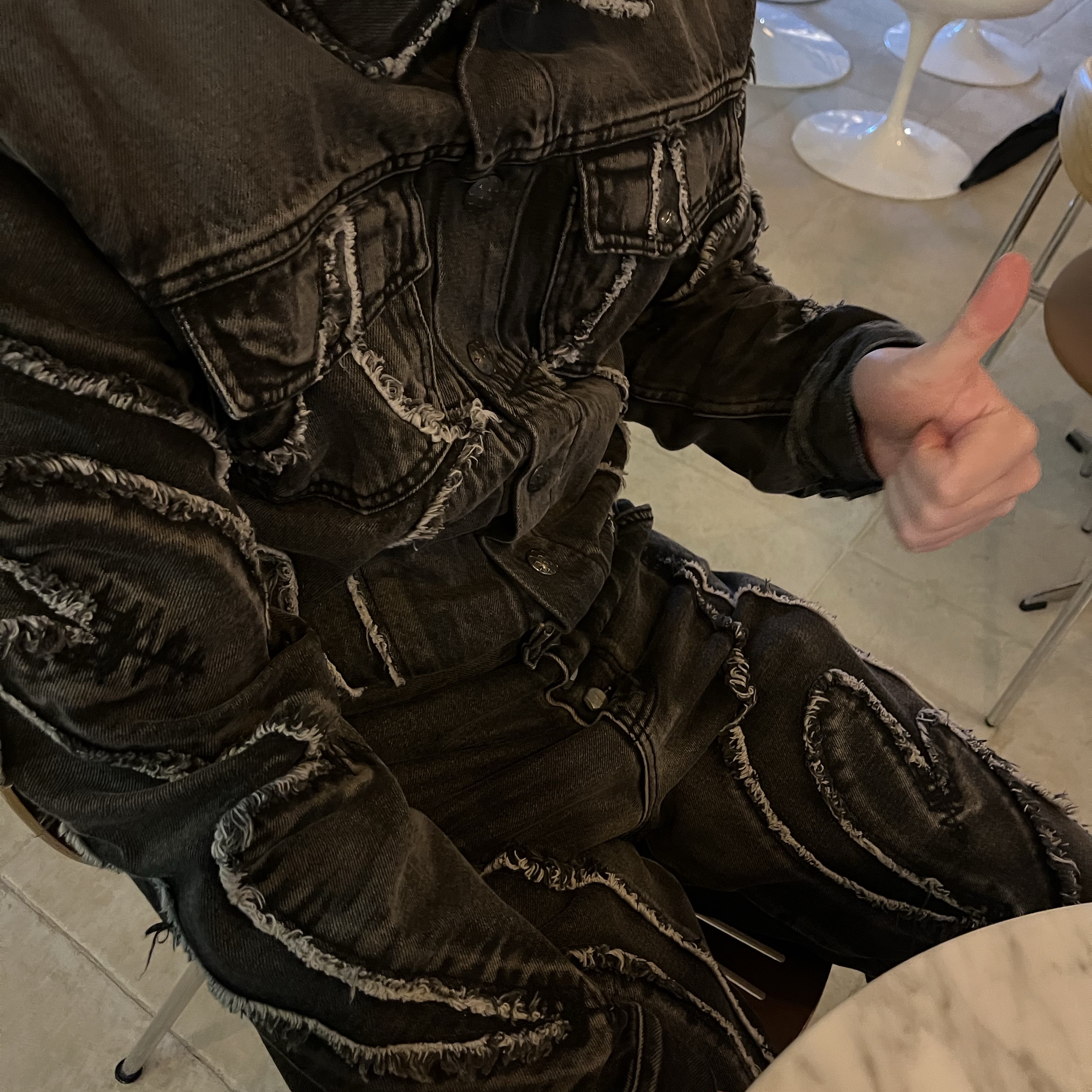 Thug Club Tribal Jacket Black, Thug Club Denim Tribal Pants Black 착용 스타일 - 2