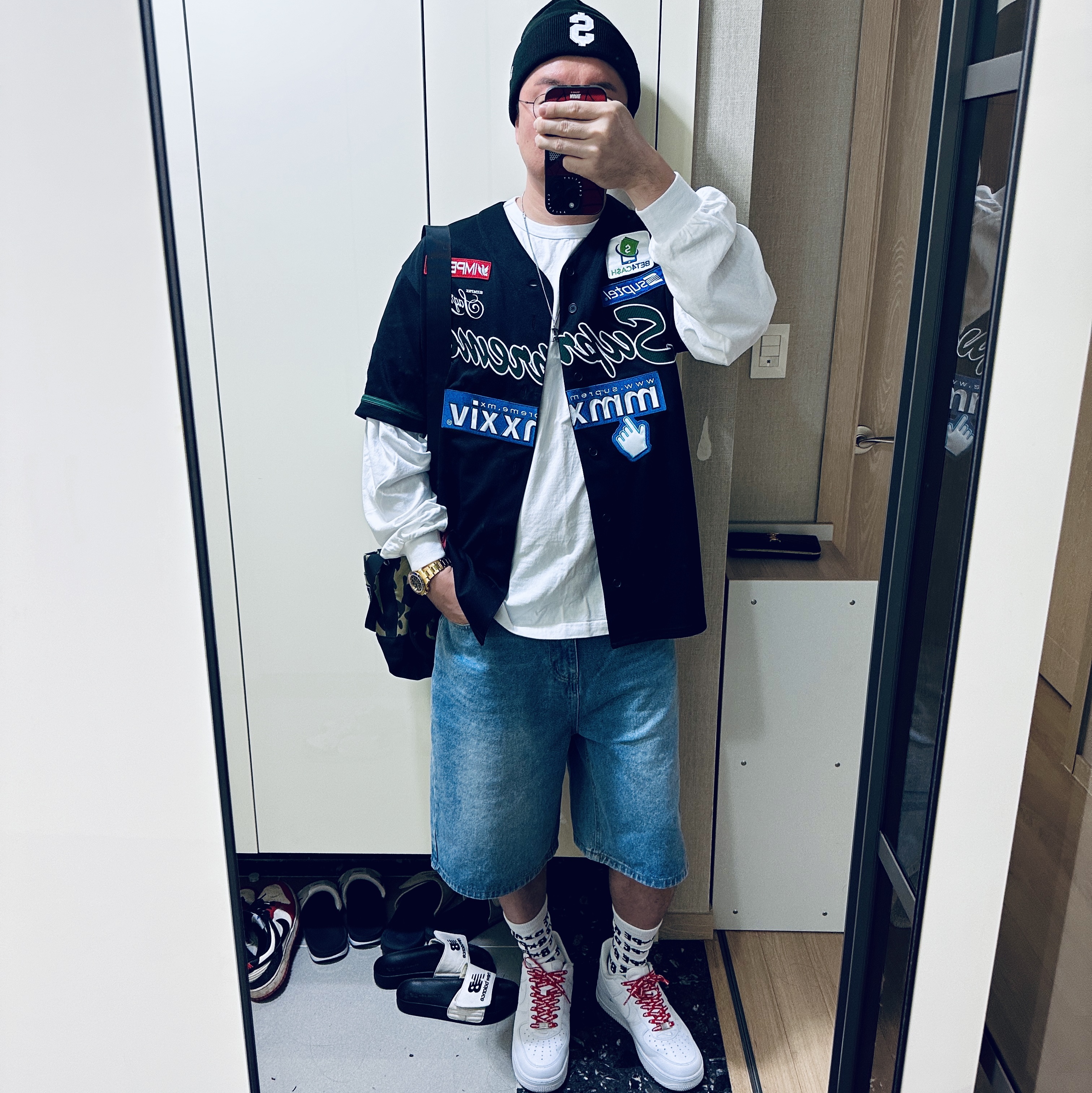 Supreme Chosen One Baseball Jersey Black - 24SS, Nike x Supreme Air Force 1 Low White 착용 스타일