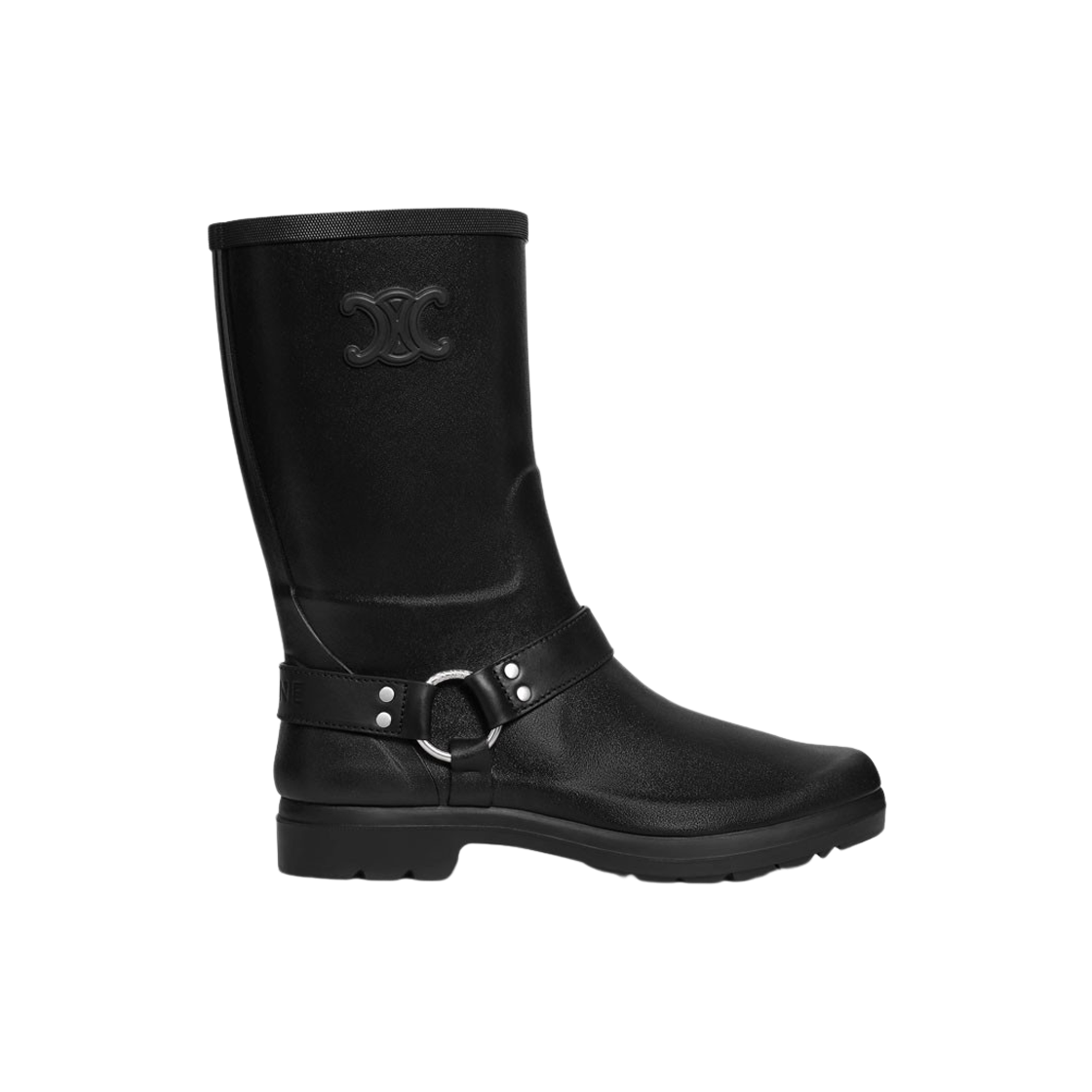 (W) Celine Mid Rain Boots in Rubber and Calfskin Black 상세 이미지 1