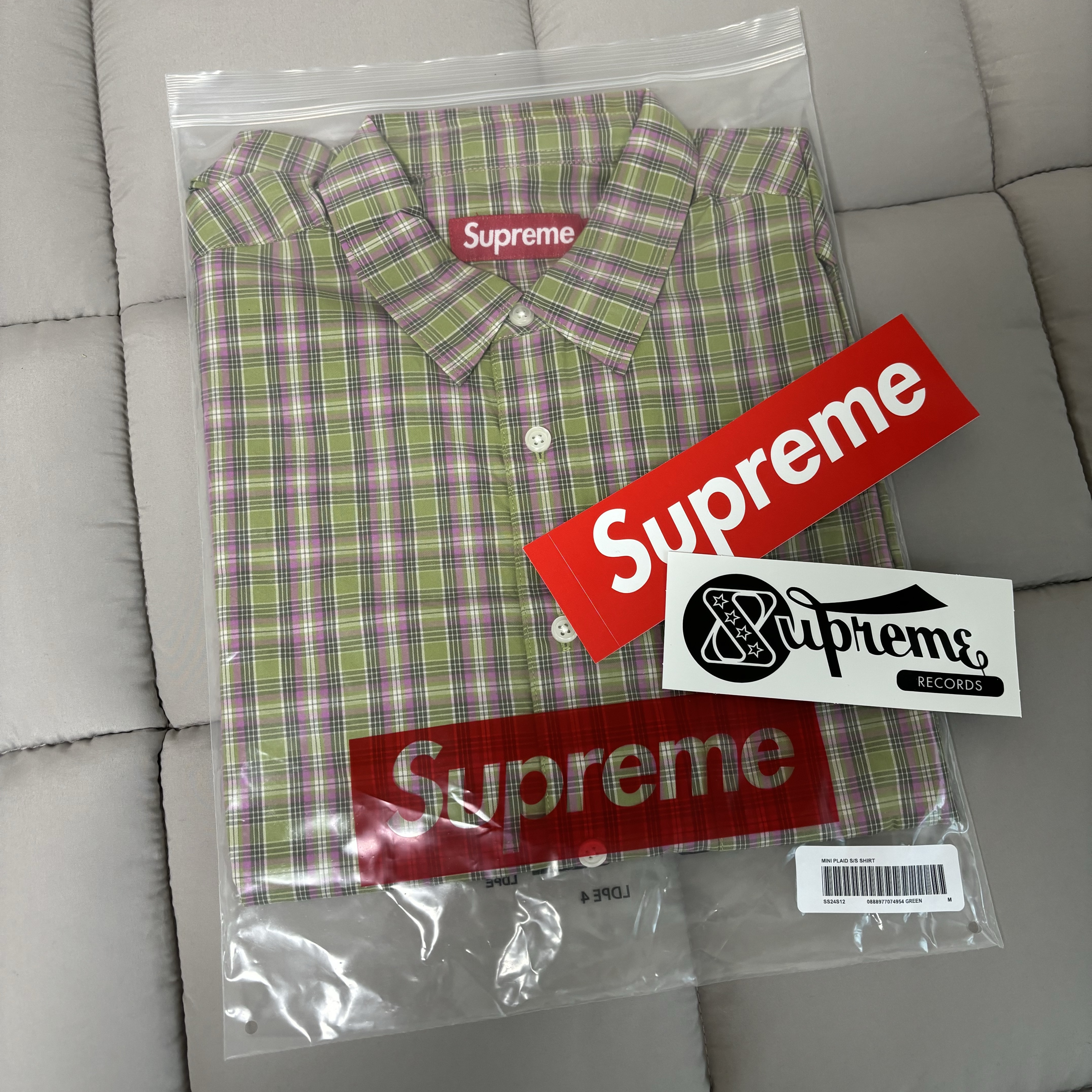 Supreme Loose Fit Mini Plaid S/S Shirt Green - 24SS 착용 스타일