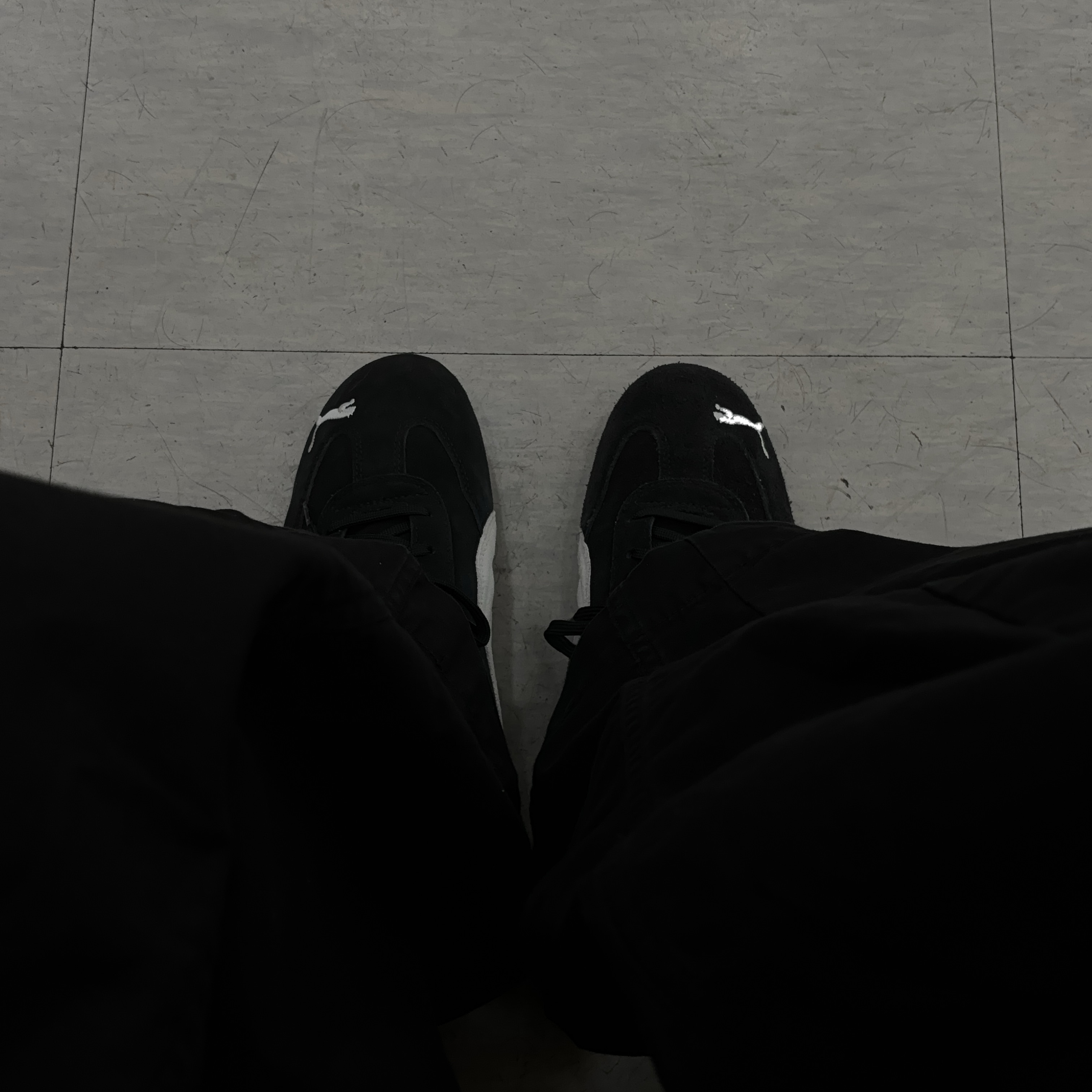 Puma Speedcat LS Black White, Needles H.D. Fatigue Pants Black 착용 스타일 - 4