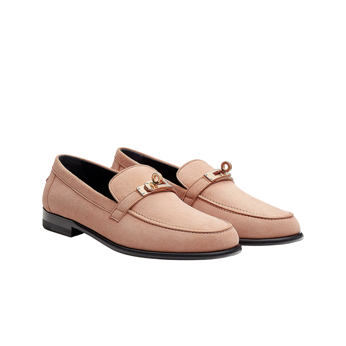 (W) 에르메스 데스틴 로퍼 스웨이드 고트스킨 & 로즈 골드 하드웨어 로즈 오파라인((W) Hermes Destin Loafers Suede Goatskin & Rose Gold Rose Opaline) - 2