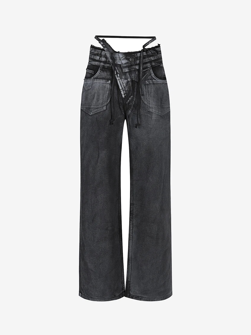 Ottolinger Women Double Fold Pants Black White Paint 착용 스타일 - 9