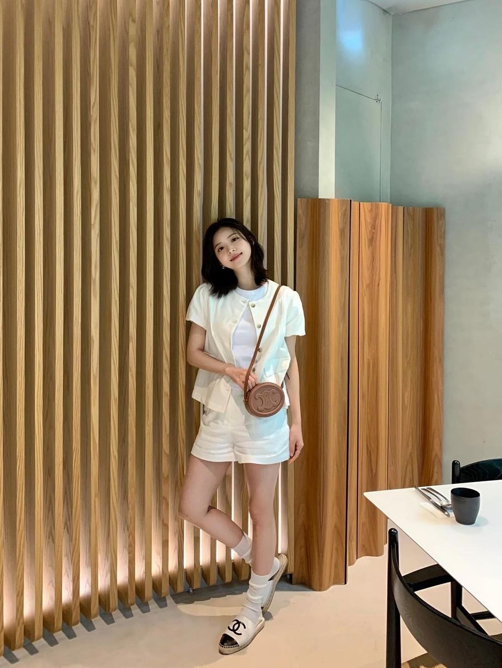 Celine Oval Bag Cuir Triomphe in Smooth Calfskin Tan, Celine Mini Claude in Calfskin Croco Effect Embossed Triomphe Black 착용 스타일 - 3