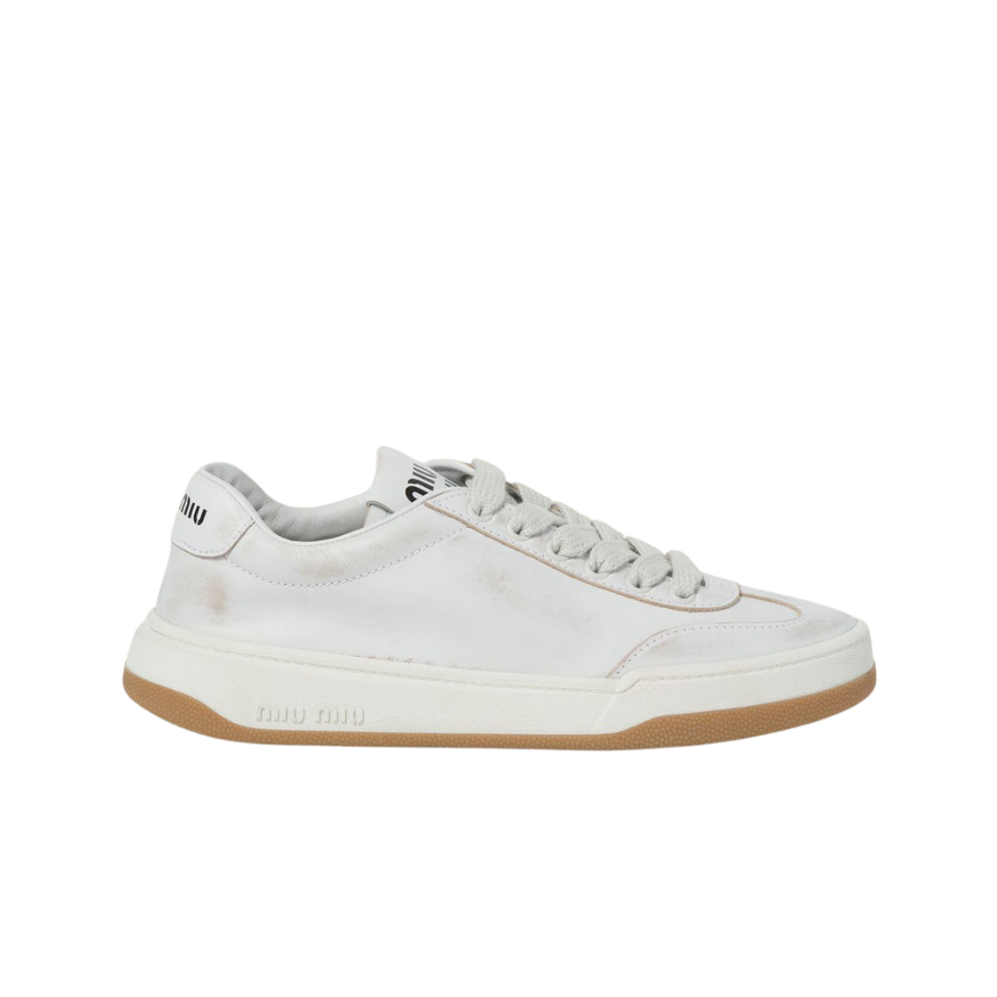 (W) Miu Miu Bleached Leather Sneakers White 상세 이미지 1