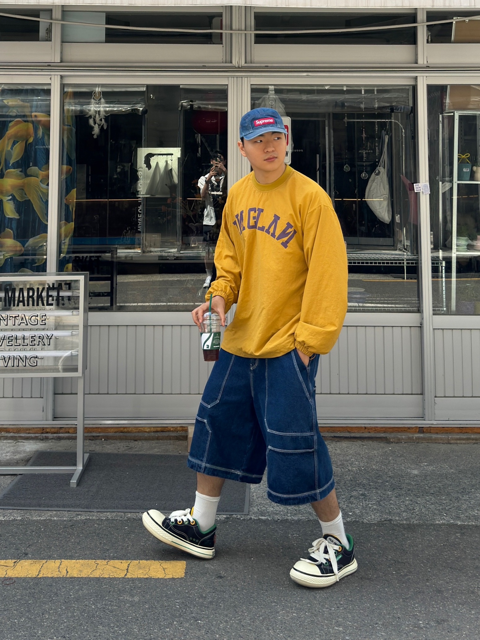 Supreme Washed Chino Twill Camp Cap Denim - 22FW 착용 스타일 - 3