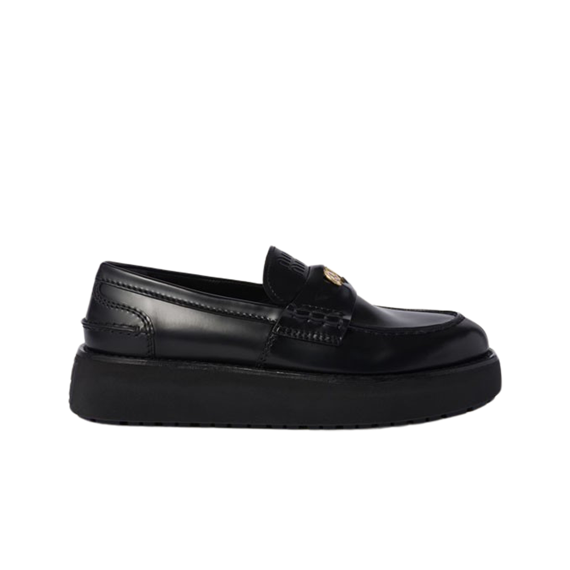 5D175E-055-F0002 (W) Miu Miu Brushed Leather Loafers Black
