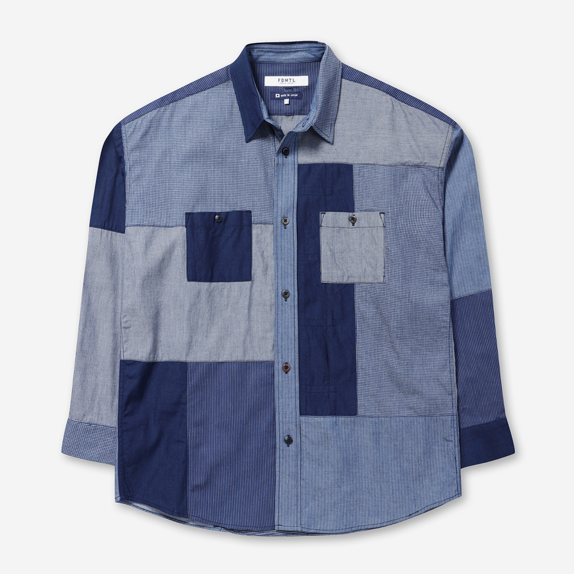 시리즈 펀더멘탈 인디고 패치워크 셔츠 린스 인디고(SERIES FDMTL Indigo Patchwork Shirt Rinse Indigo)