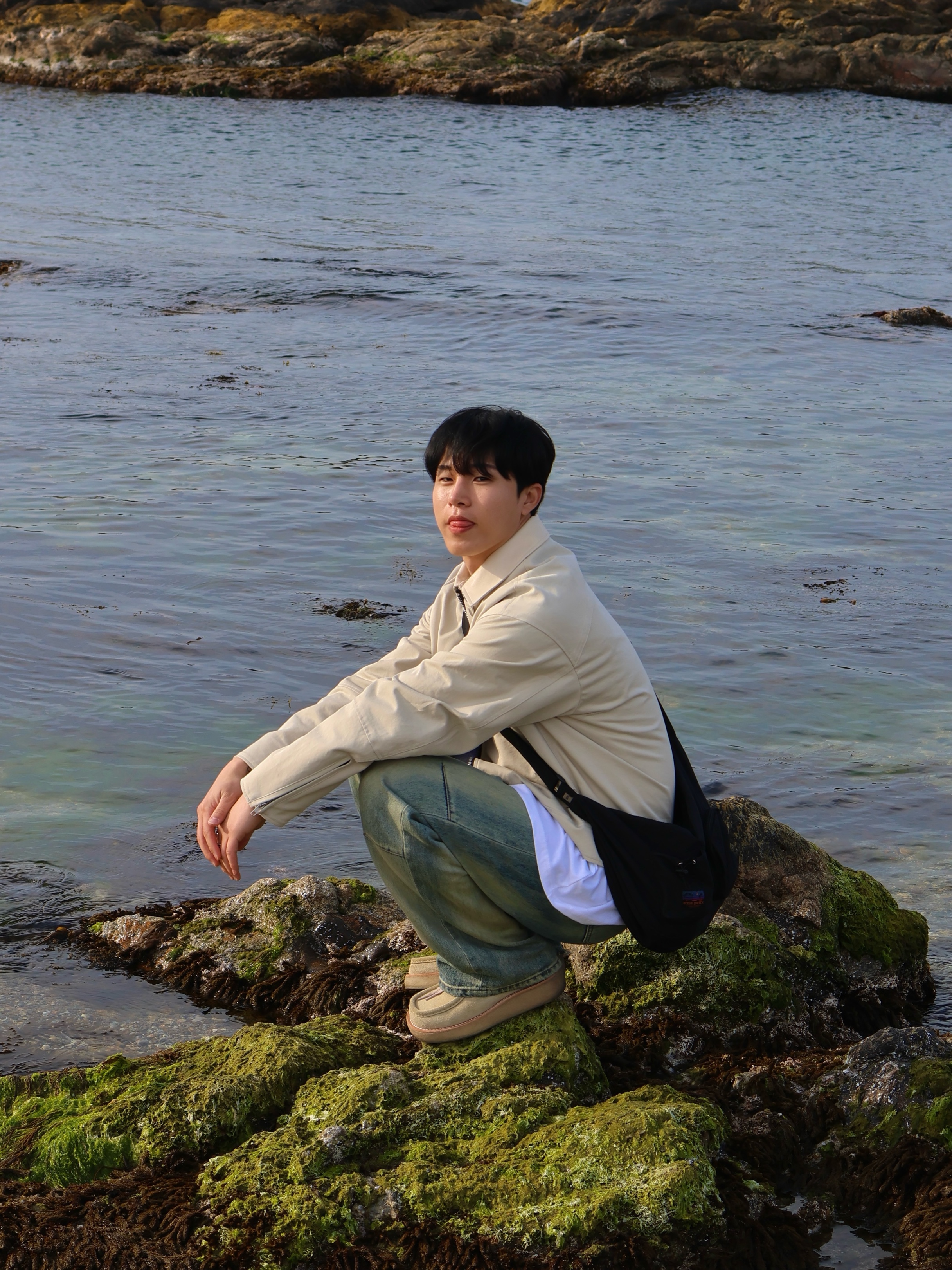 Haleine 3 Stitch Work Crop Jacket Cream Beige 착용 스타일 - 3