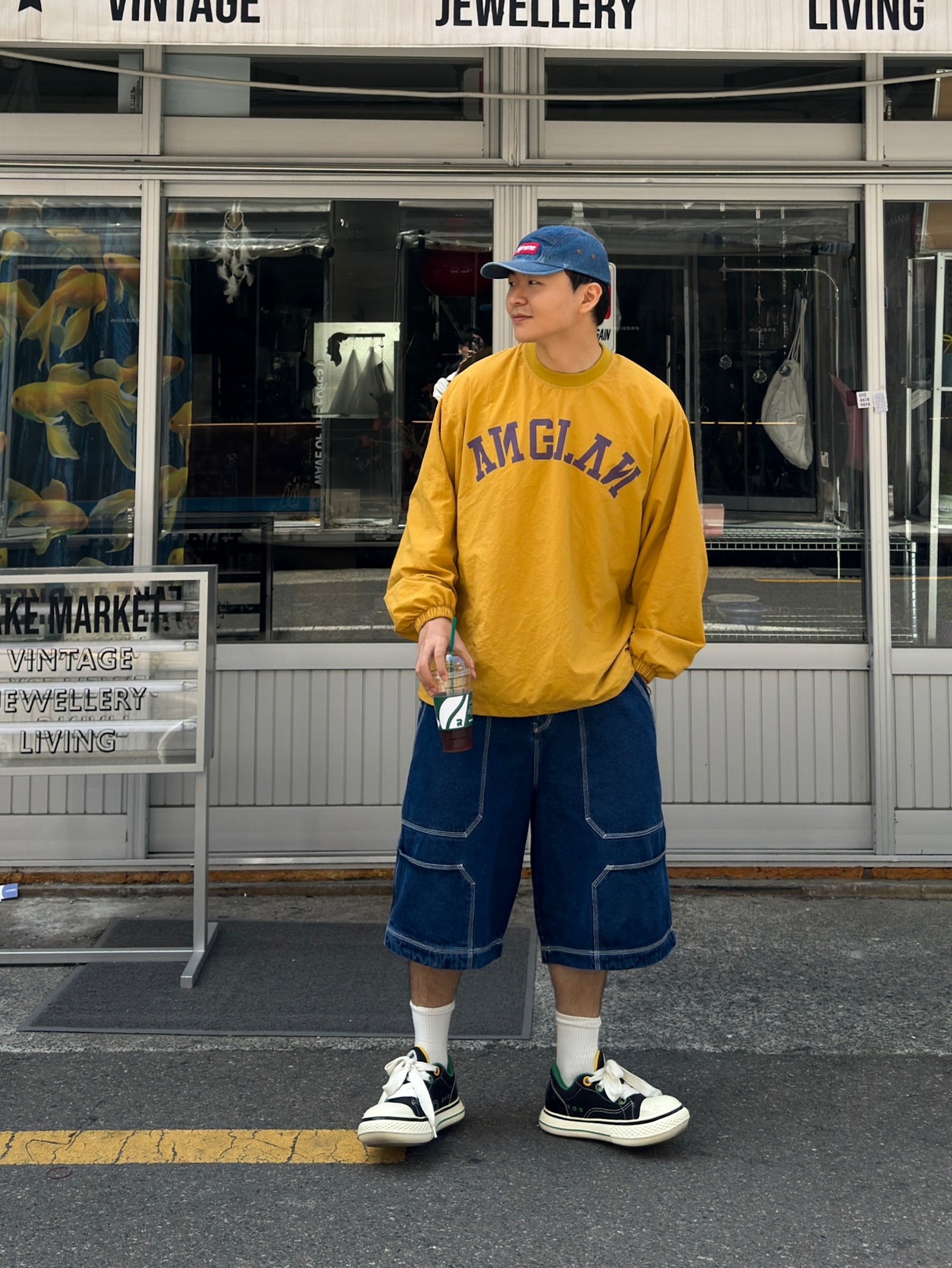 Supreme Washed Chino Twill Camp Cap Denim - 22FW 착용 스타일 - 4