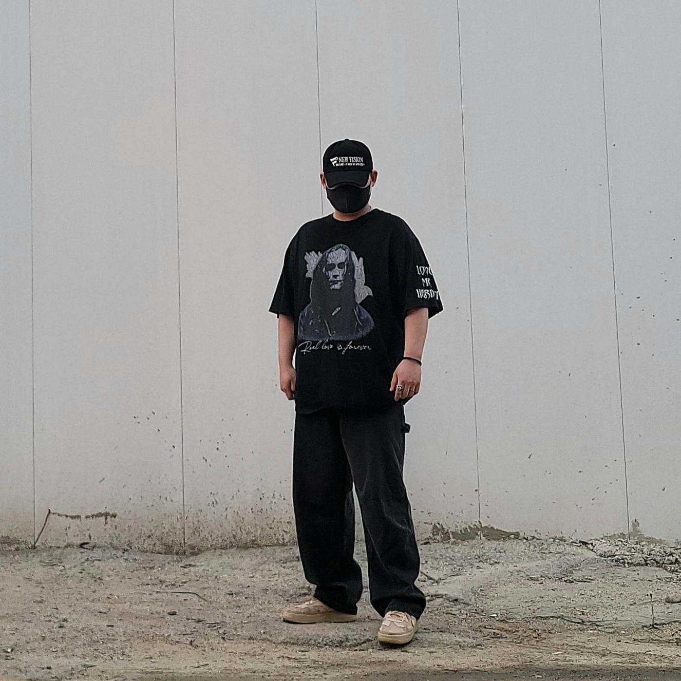 ETCE New Vision Destroyed Washed Cap Black, Project G/R Crow Worldtour T-Shirt Washed Black 착용 스타일