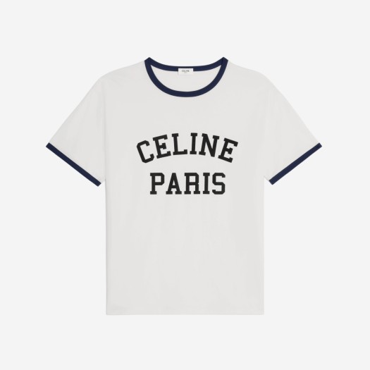 셀린느 코튼 저지 파리 루즈 티셔츠 오프 화이트 네이비 블랙